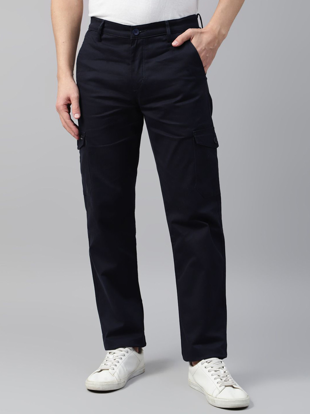 Hancock Men Solid Straight Fit Stretchable Cargos Trouser
