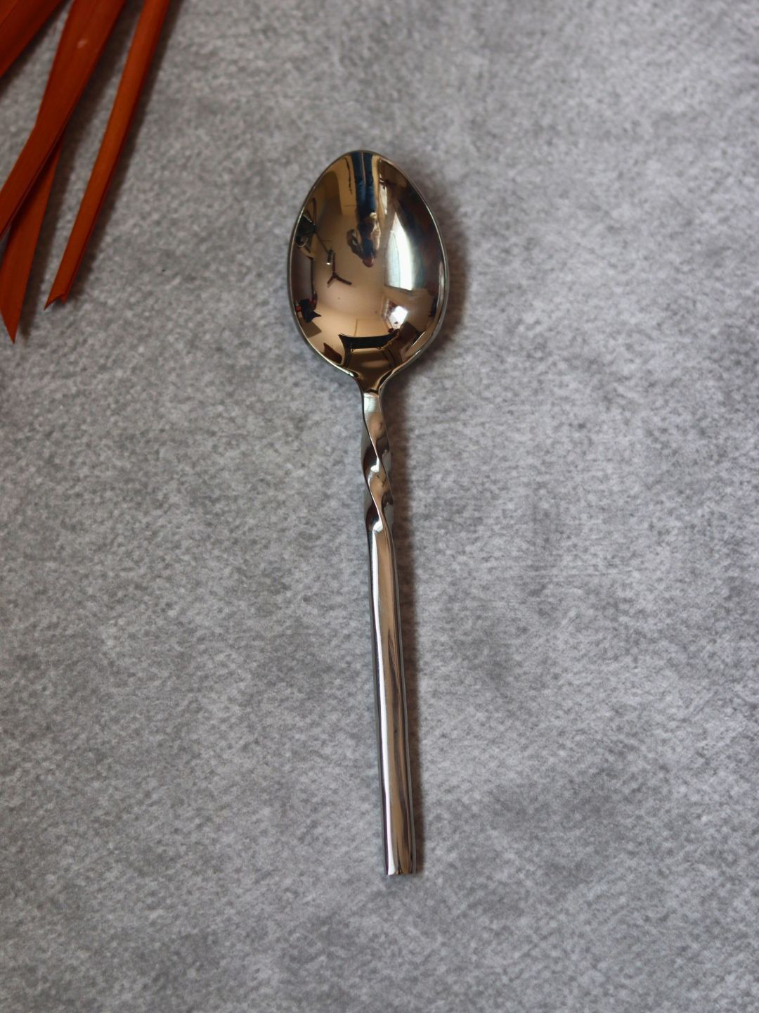 WEAVING HOMES Silver Toned Stainless Steel Twisted Tea Spoon