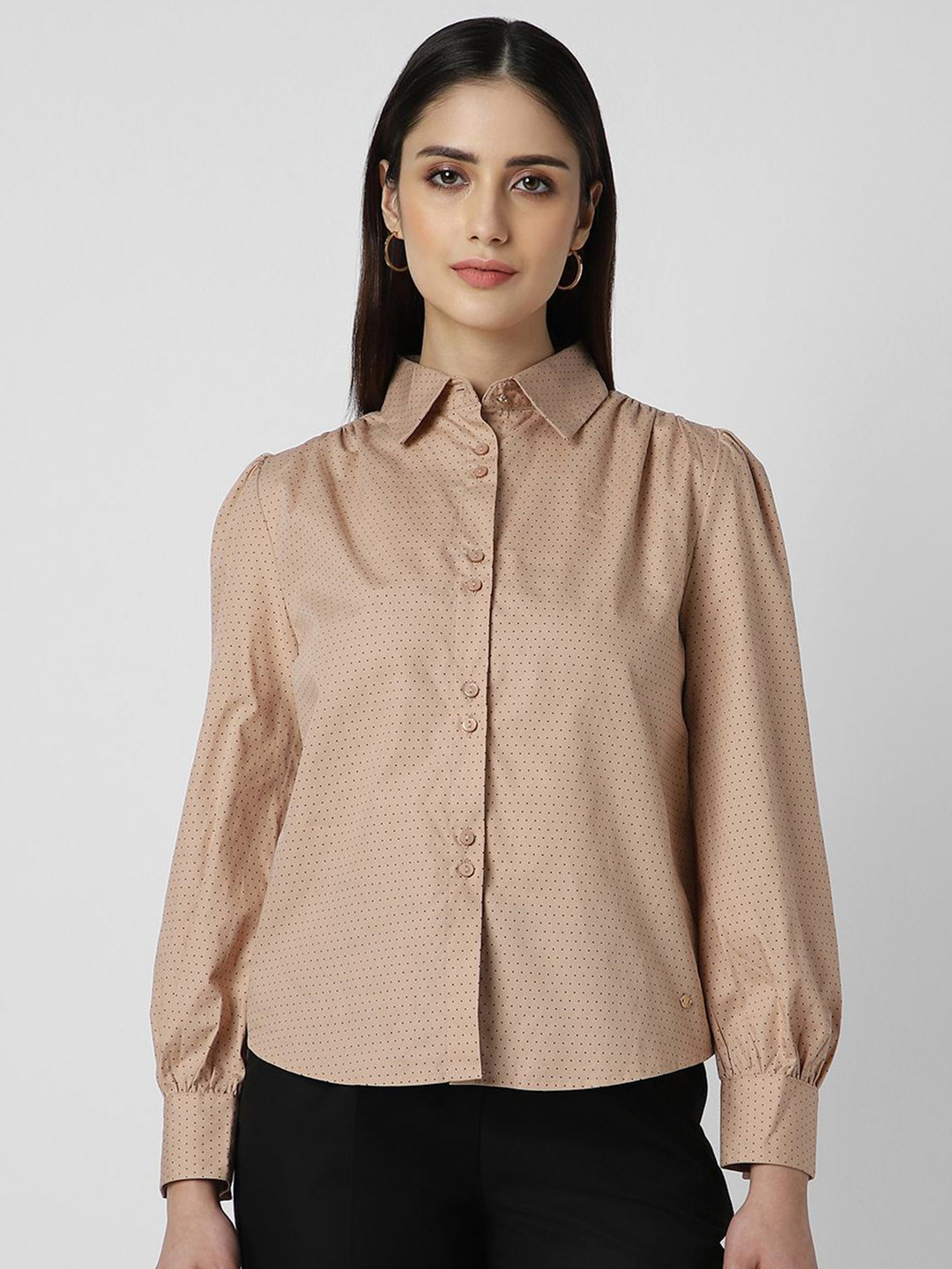 Van Heusen Woman Women Spread Collar Micro Ditsy Printed Cotton Formal Shirt