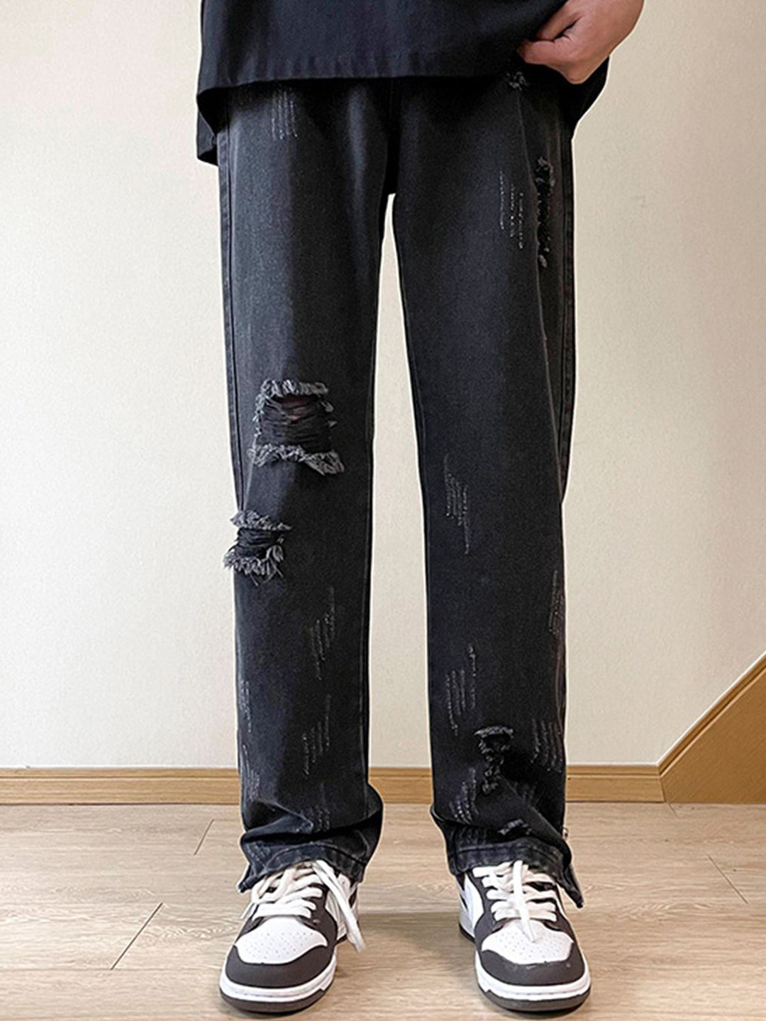 HERE&NOW Men Low Distress Jeans 3002931-Black