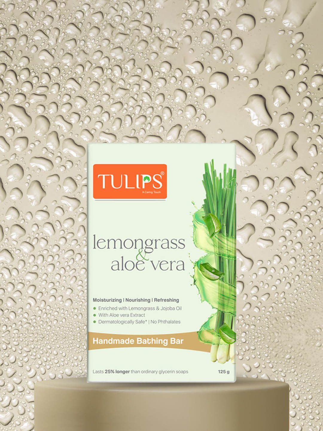 TULIPS Set Of 3 Handmade Bathing Bar Soap Lemongrass & Aloevera - 125 g Each