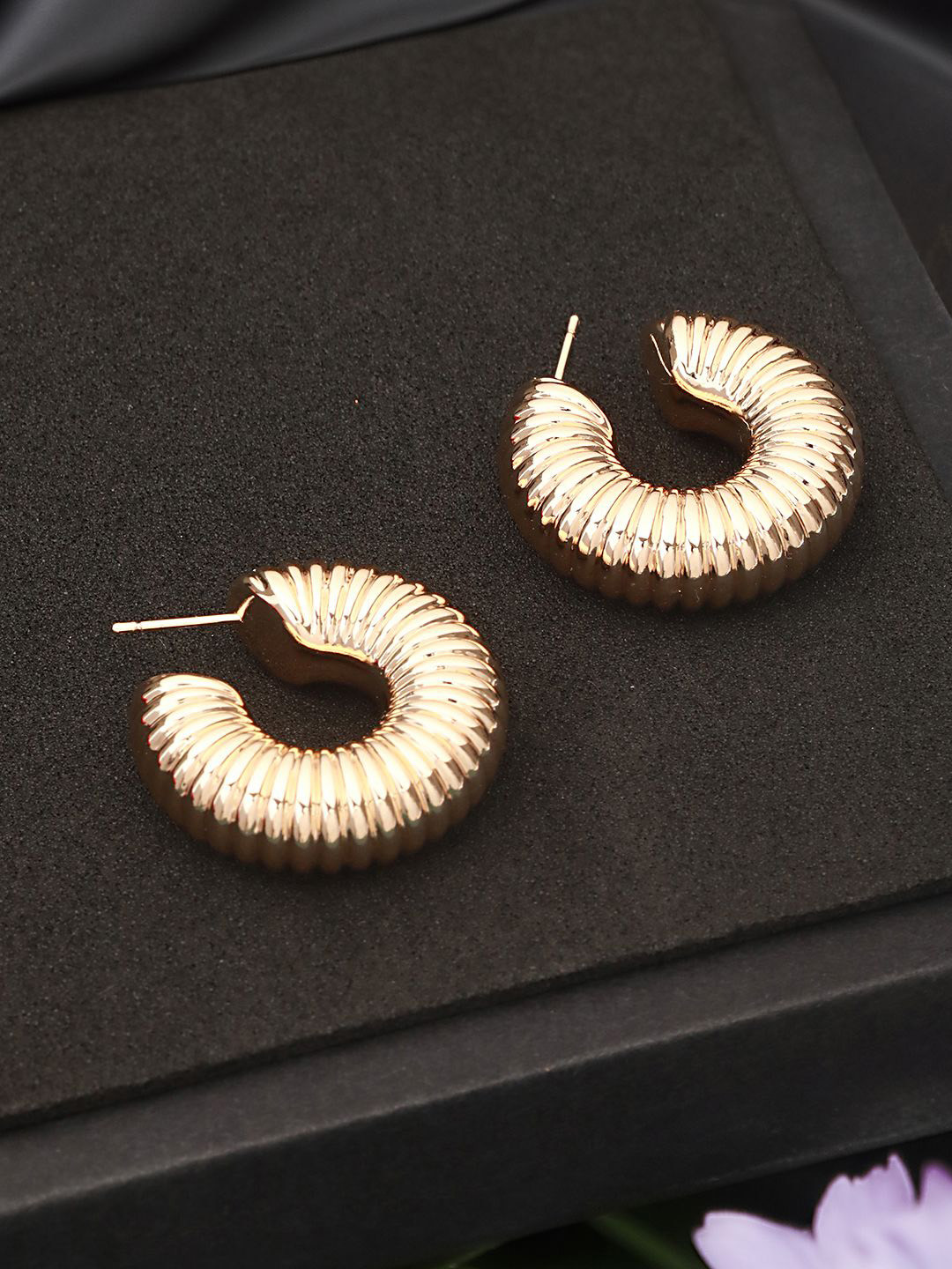 SARAF TRENDZ Anti-tarnish Gold Plated Stainless Steel Twister C Hoop Earrings