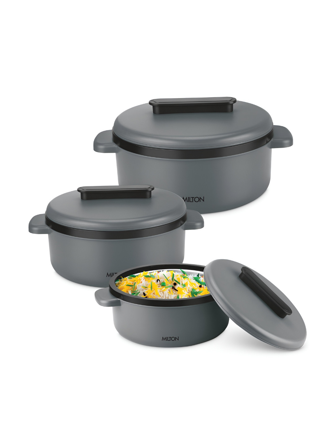 Milton Micronova Jr. Grey 3 Pieces Stainless Steel Microwave Safe Thermal Casserole