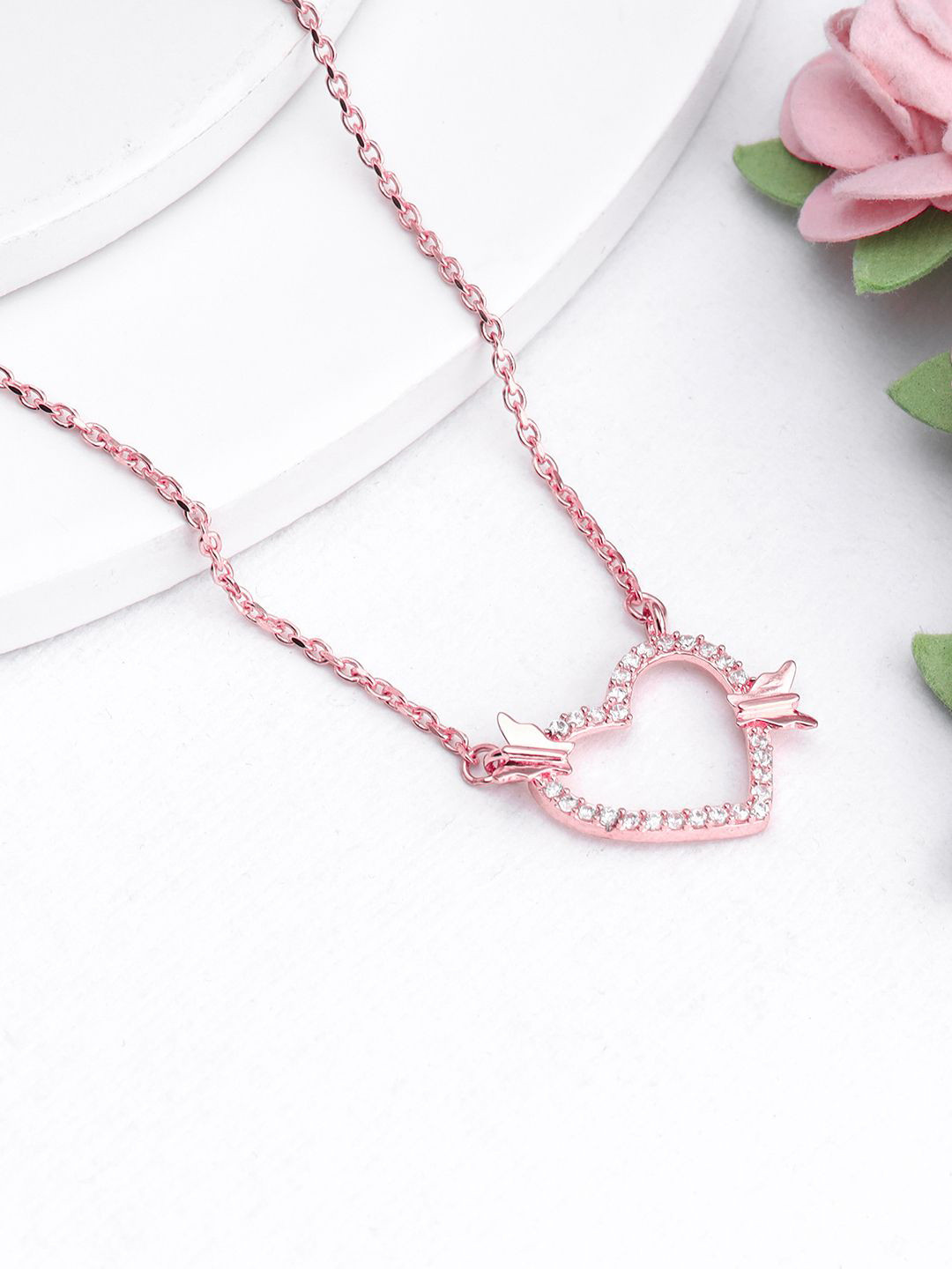 GIVA 925 Sterling Silver Rose Gold This Is Love Pendant With Link Chain