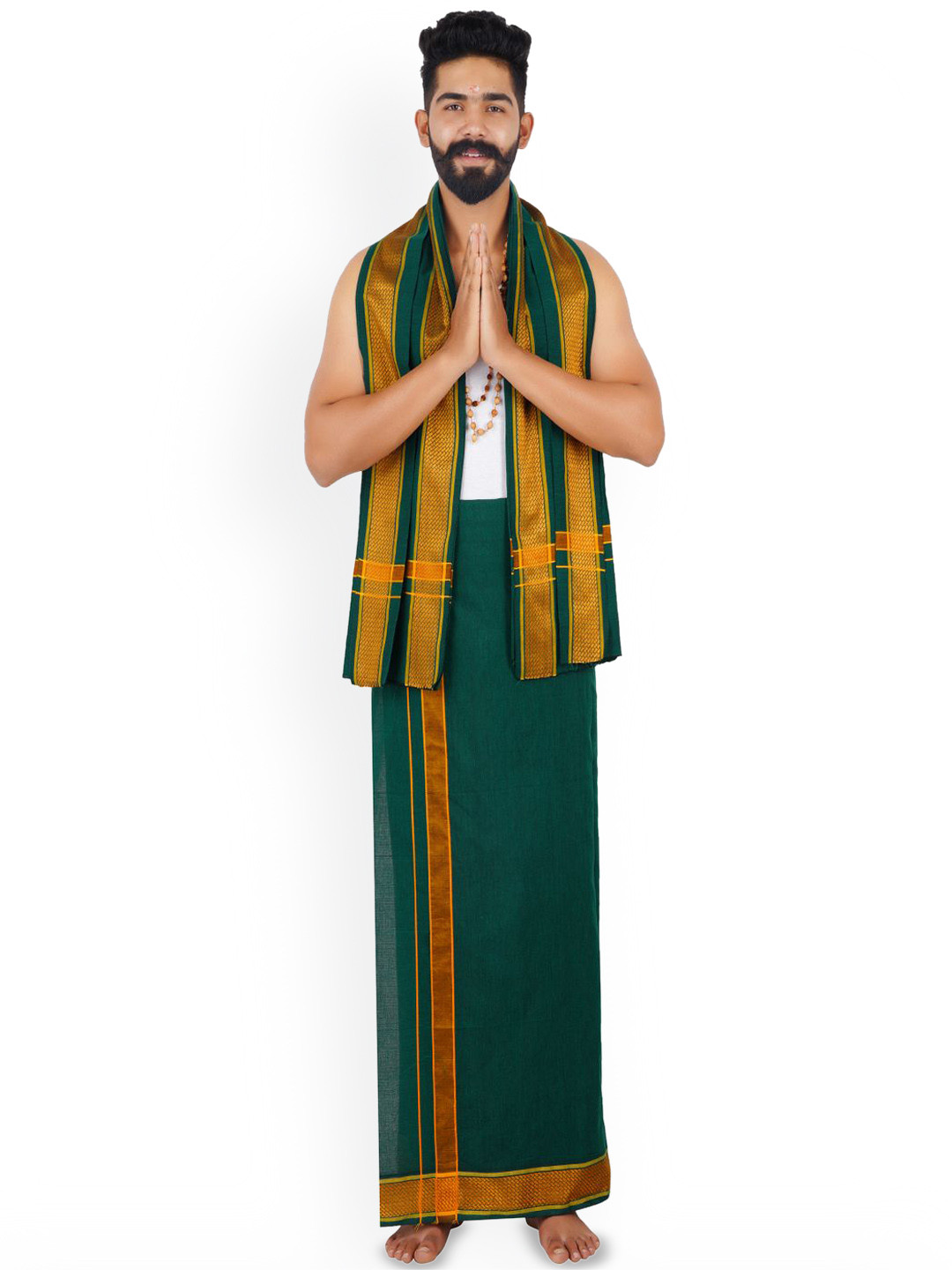 ETHAZH Men Free Size Cotton Dhoti and Angavastram/Towel