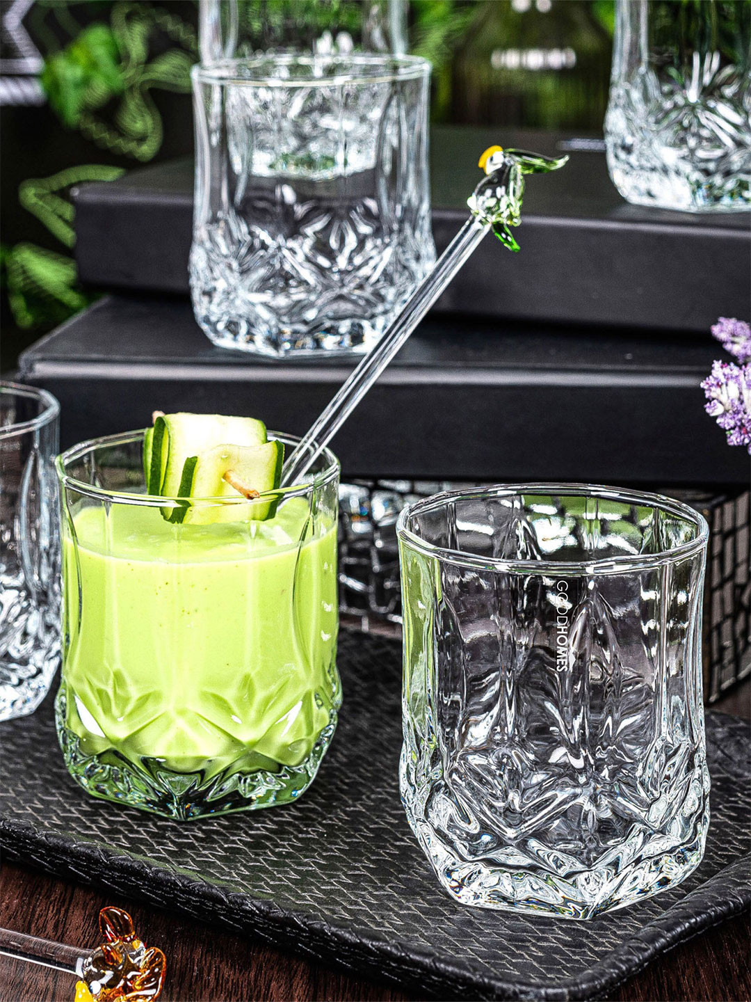 GOODHOMES Transparent 6 Pieces Textured Water Glasses 285 ml Each