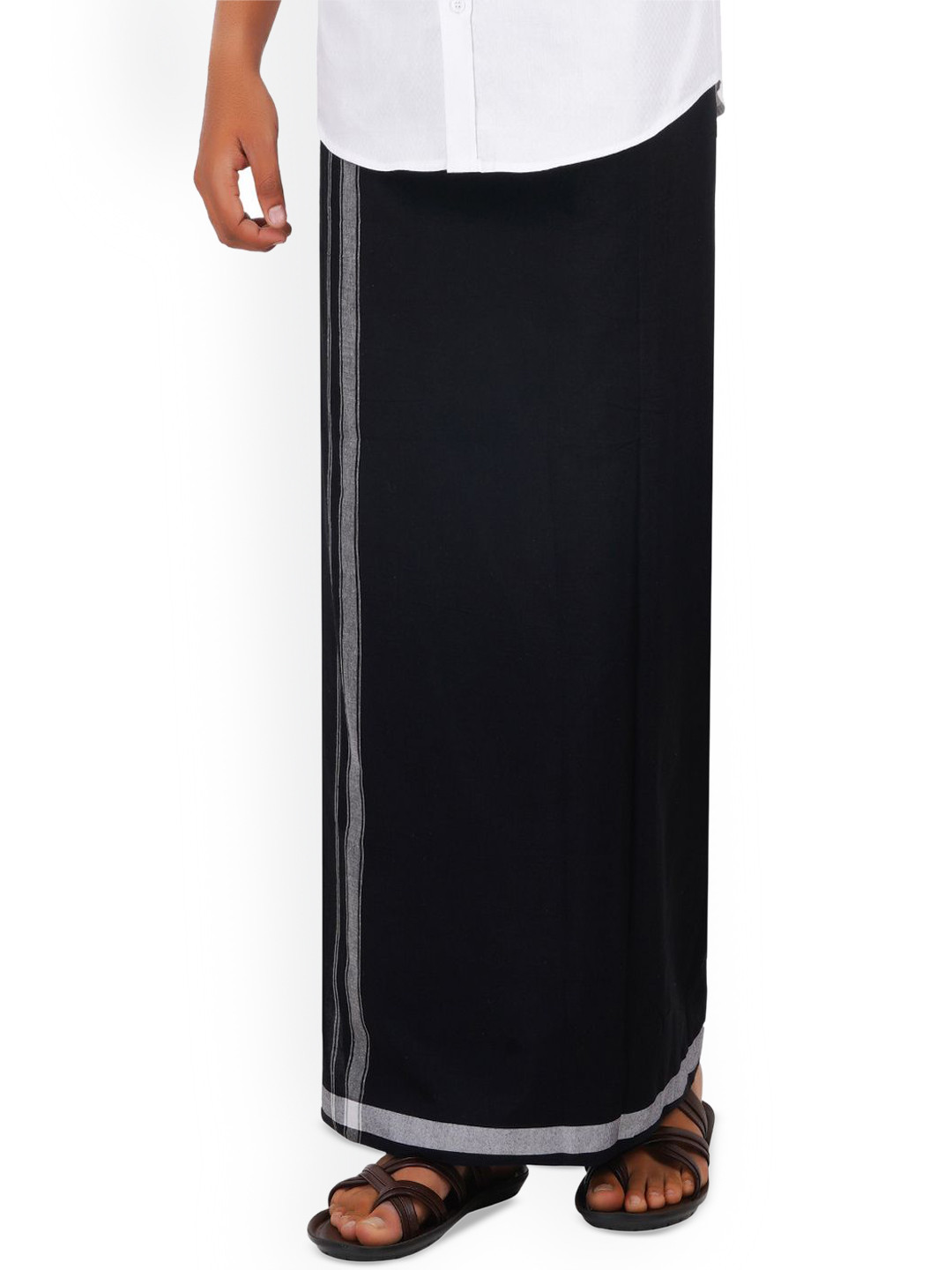 ETHAZH Thalapathy Cotton Dhoti For Men's Black Dhoti With White Border (1 Pcs)