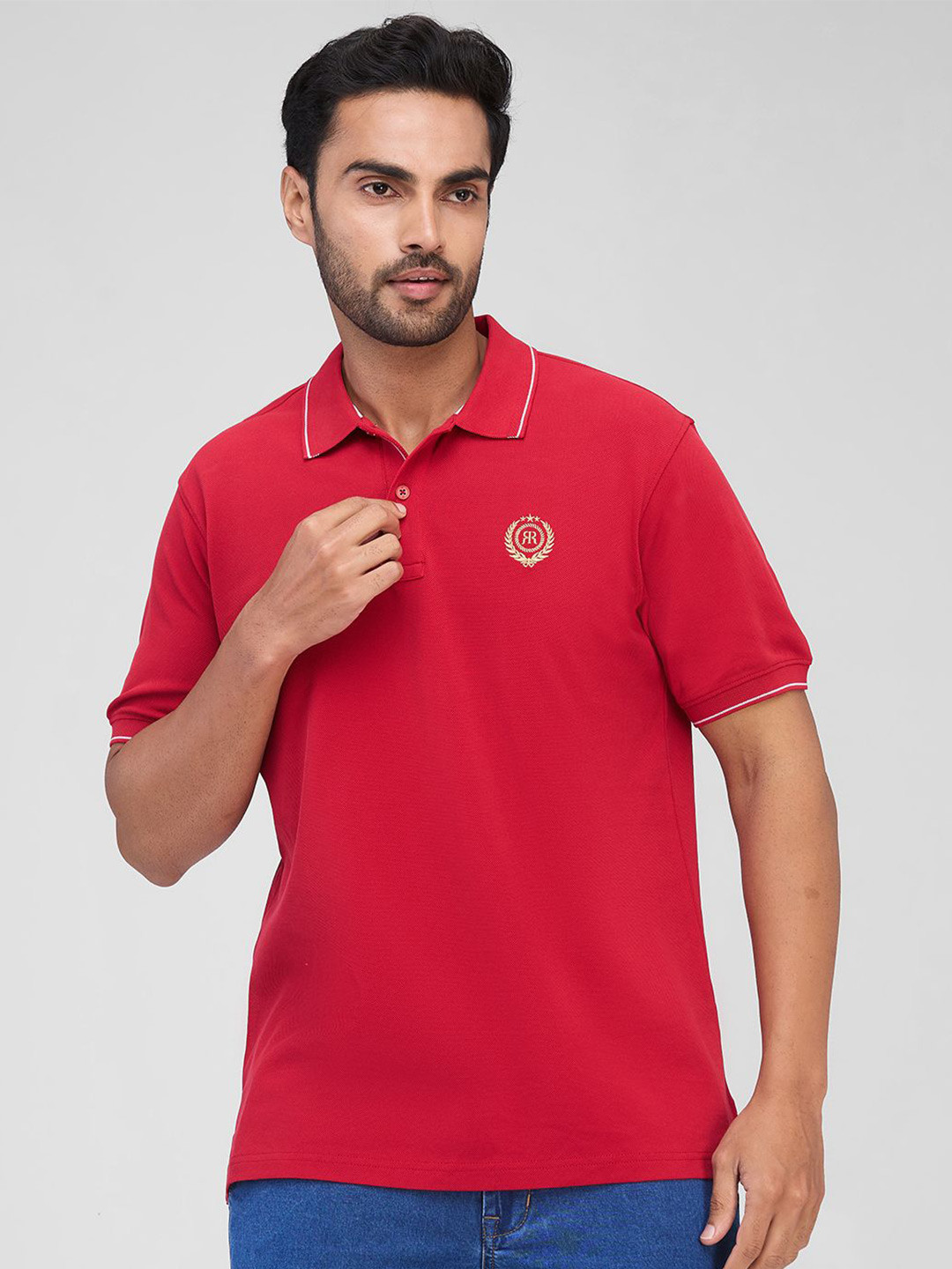 Raymond Men Brand Logo Printed Polo Collar Cotton T-shirt