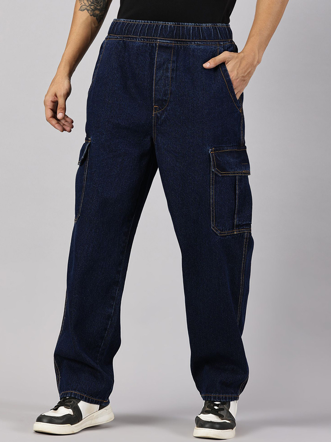 THIRD QUADRANT Men Loose Relaxed Fit Low Distress Jeans