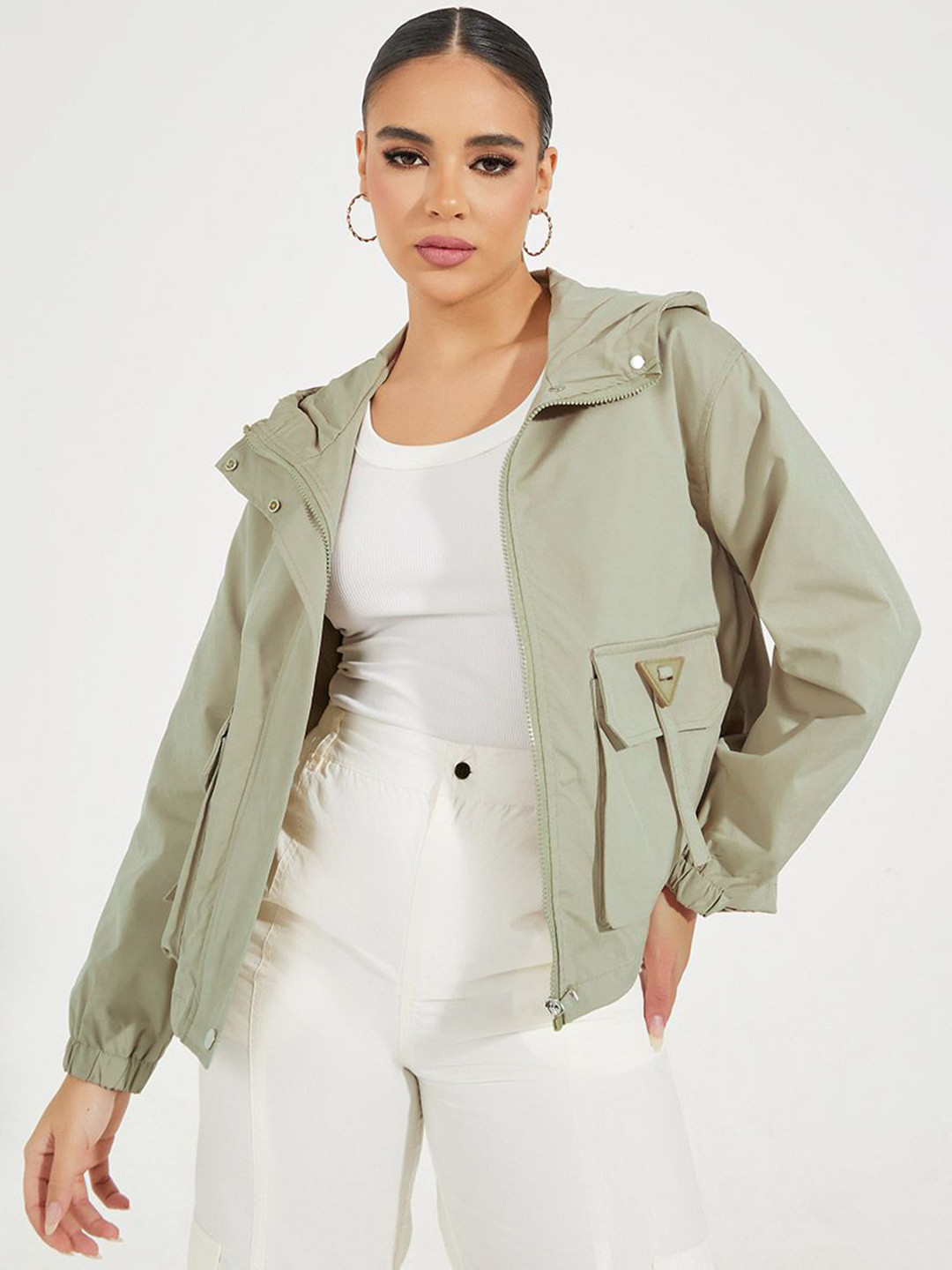 Styli Women Regular Length Pocket Detail Utility Bomber Jacket