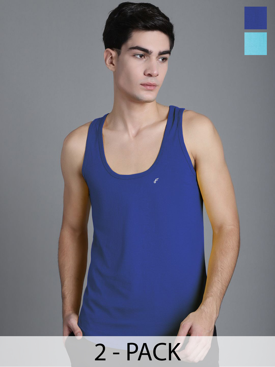 FBAR Solid Cotton Anti-Bacterial Innerwear Vest Pack Of 2 FBC-05-20-Blue::Turquoise Blue