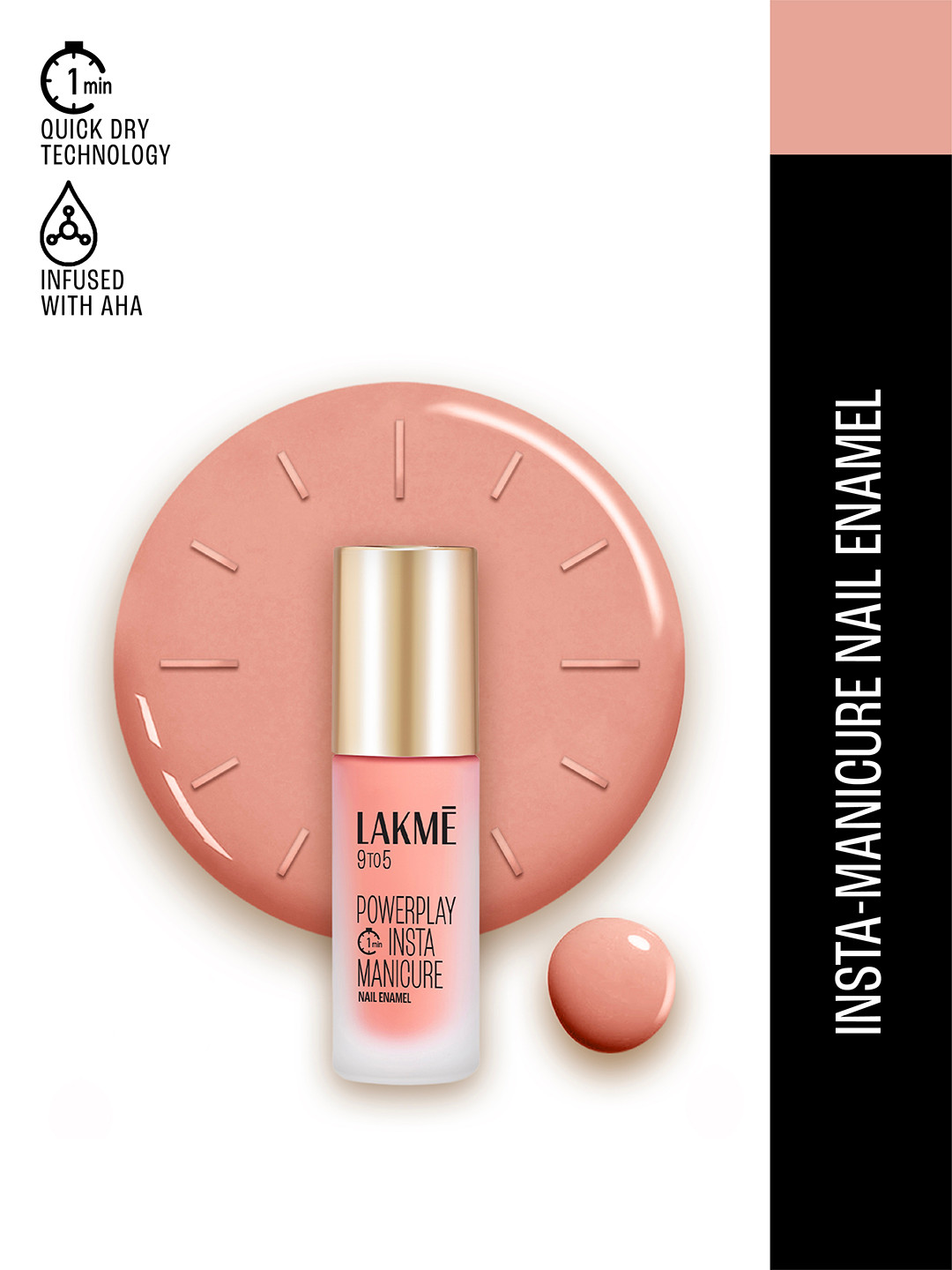 Lakme 9to5 Powerplay Insta-Manicure Nail Enamel Quick Dry Technology 6ml - Pink Lemonade