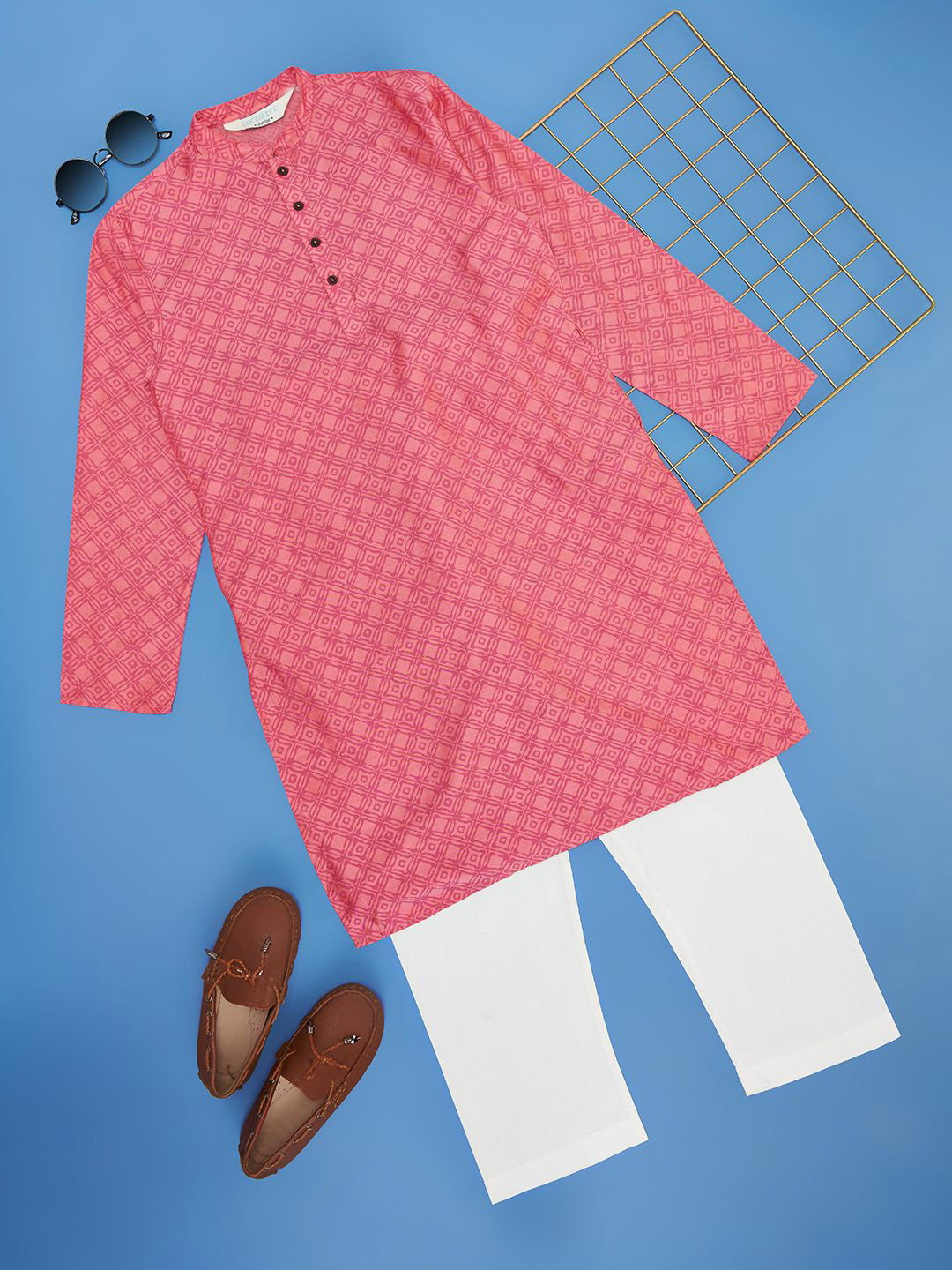 indus route by Pantaloons Boys Geometric Printed Regular Straight Kurta with Pyjamas