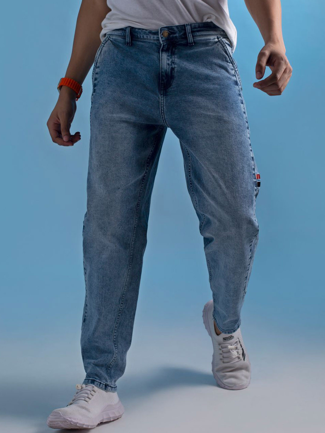 THIRD QUADRANT Men Loose Relaxed Fit Light Fade Jeans