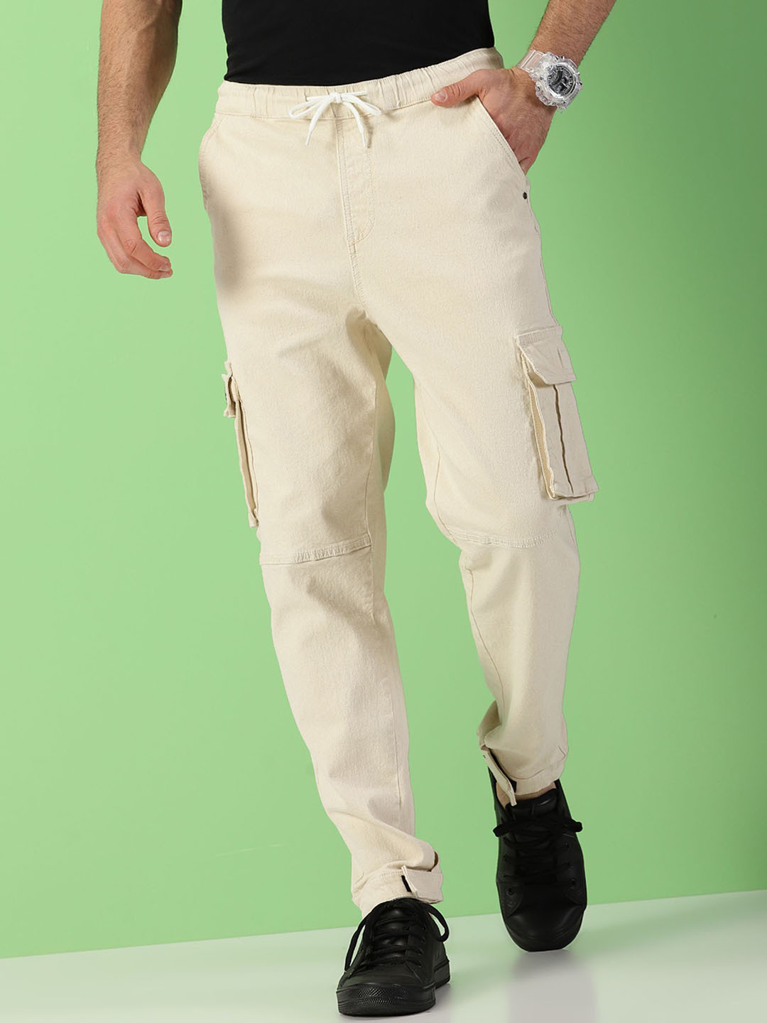 THIRD QUADRANT Men Loose Relaxed Fit Clean Look Stretchable Jeans