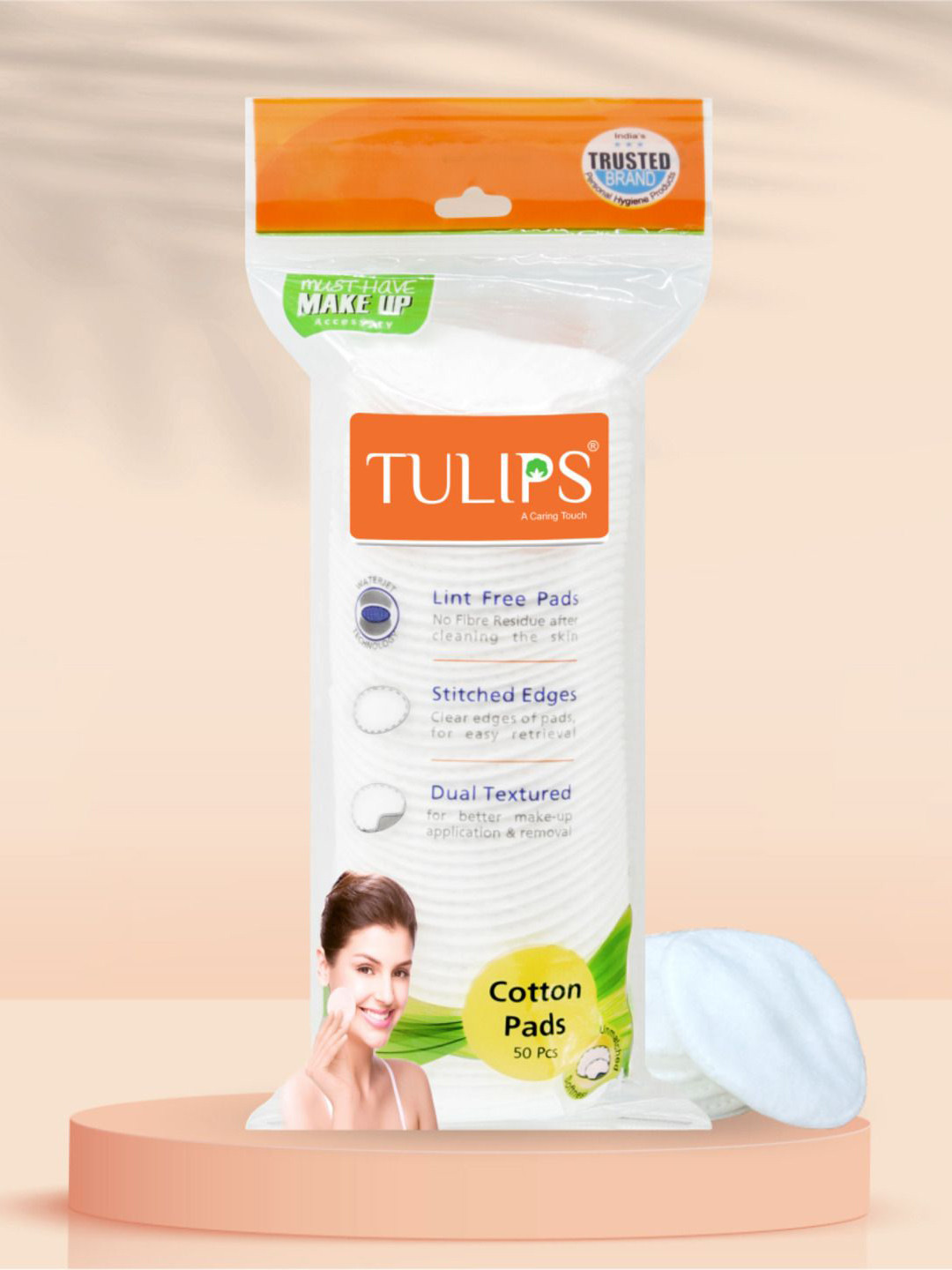 TULIPS Set Of 4 Round Facial Cotton Pads In a Ziplock Bag-50-Pcs Each