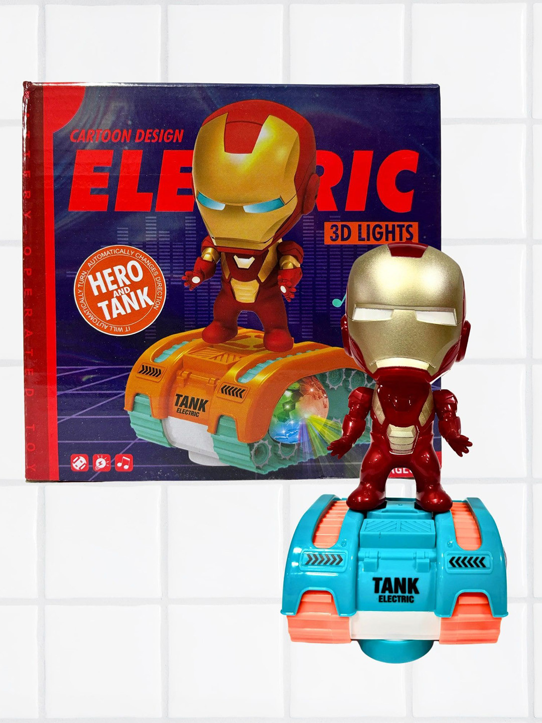 PLANET of Toys Kids Ironman 360 Rotation Tank Toy With 3D Lights & Music