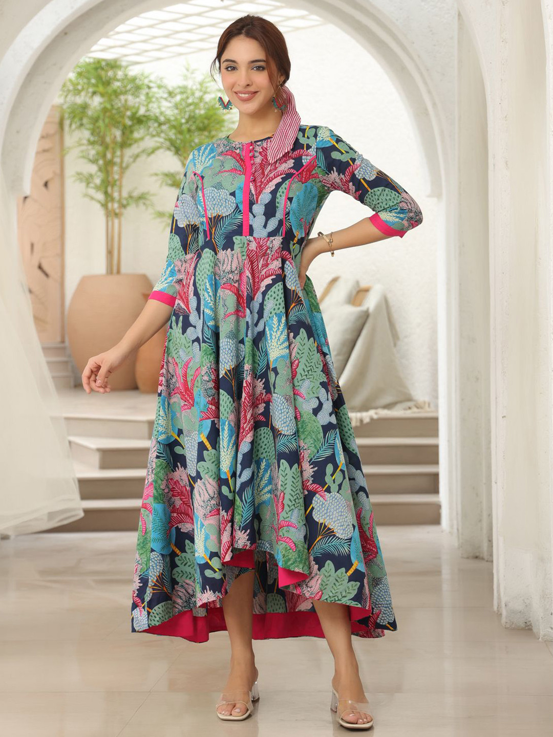 Rain & Rainbow Women Tropical Printed Midi Ethnic Dresses