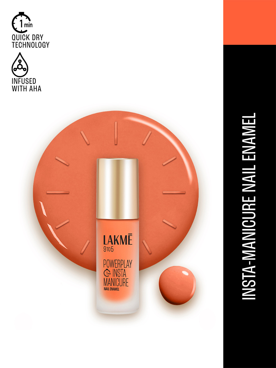 Lakme 9to5 Powerplay Insta-Manicure Nail Enamel Quick Dry Technology  6ml - Citrus Sunset