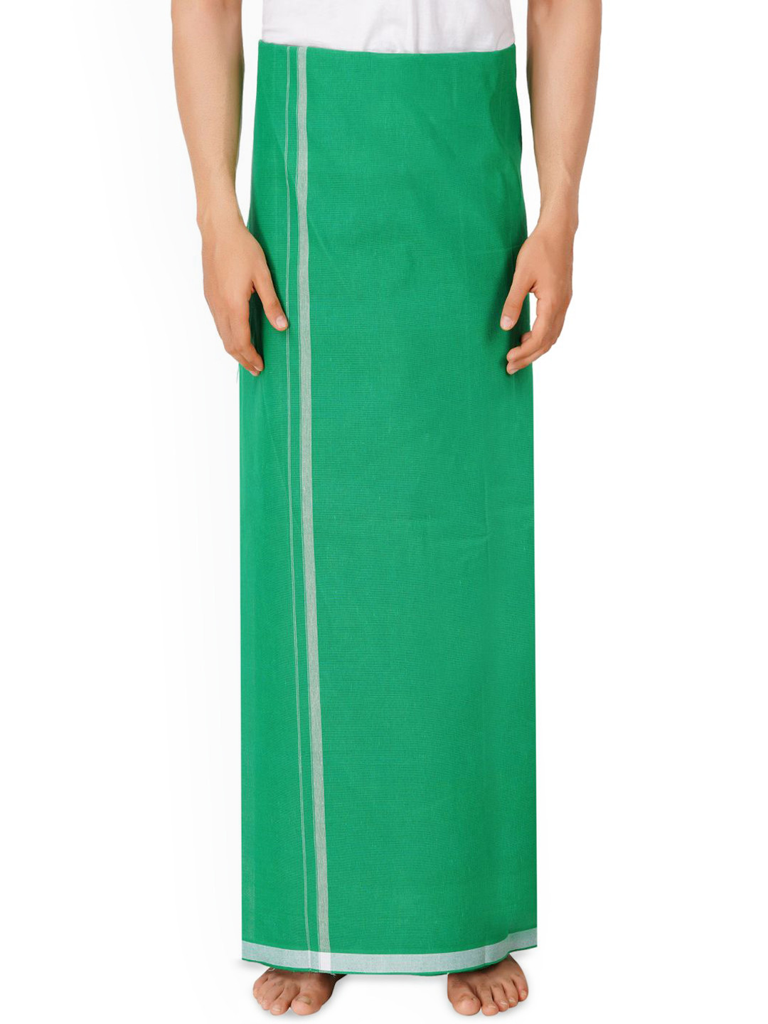 ETHAZH Mens Cotton Color Dhoti With Matching Contrast Border