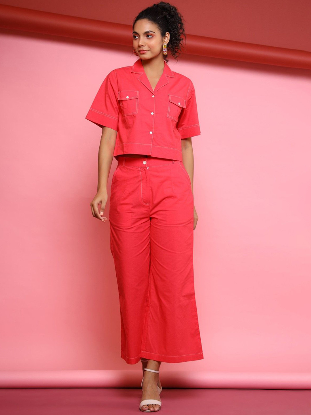 AUTUMN LANE Lapel Neck Pure Cotton Shirt & Trousers