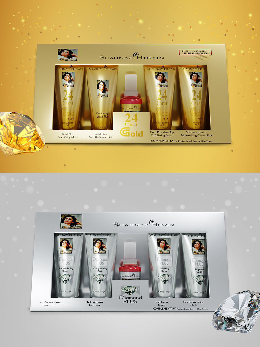 Shahnaz Husain Set Of 2 Diamond Plus & 24 Carat Gold Plus Facial Kit