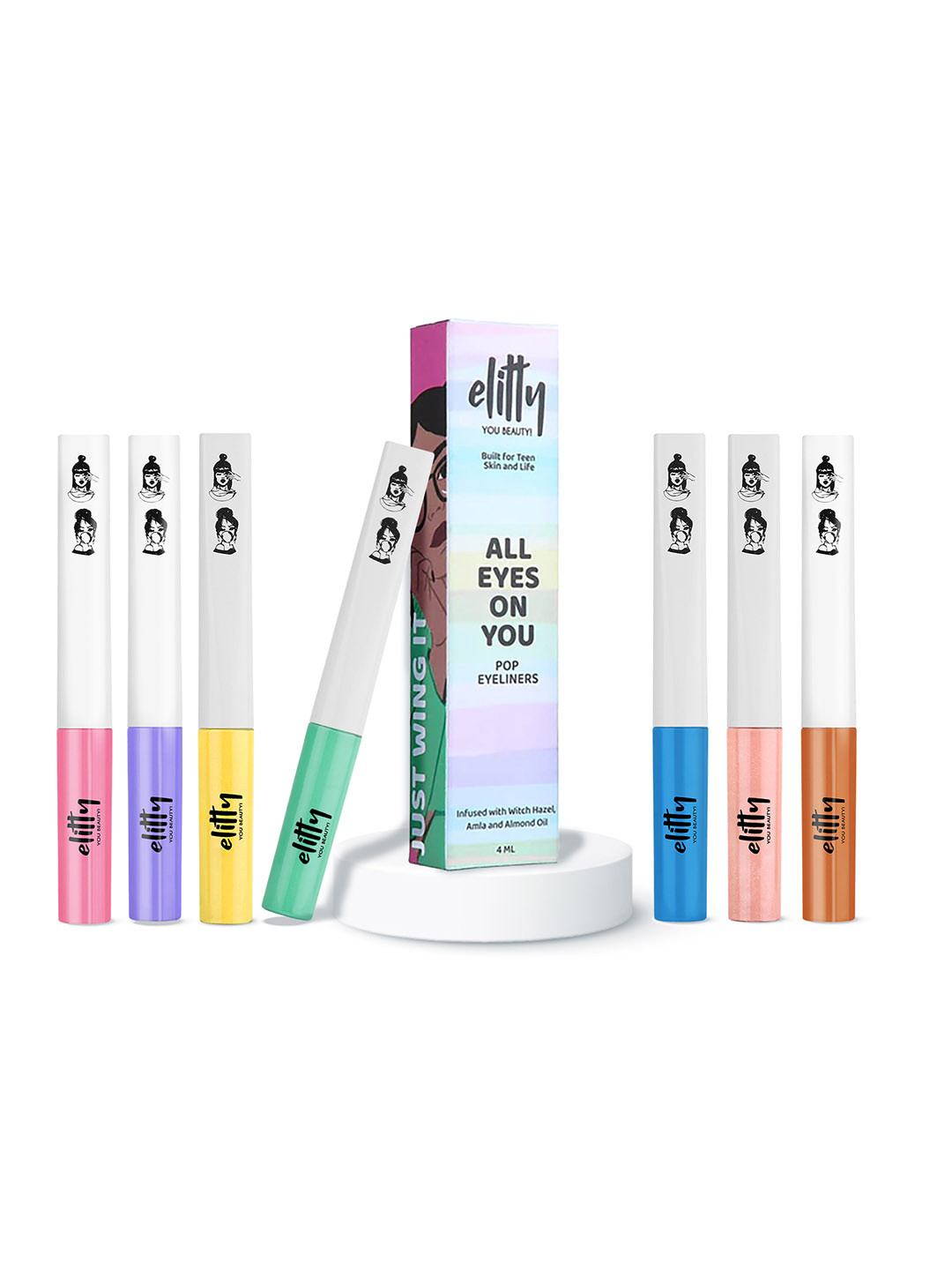 Elitty Set of 7 All Eyes On You Pop Eyeliners with Witch Hazel 4 ml Each - Fairytale Combo