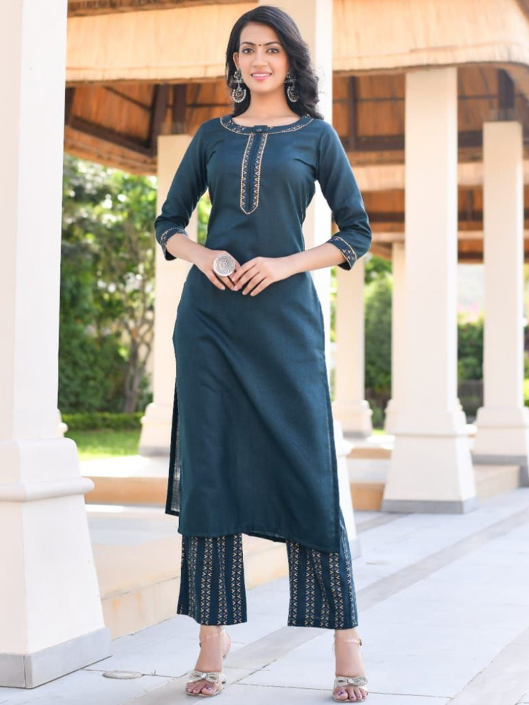 Anastay Clothing Round Neck Regular Gotta Patti Pure Cotton Straight Kurta with Trousers