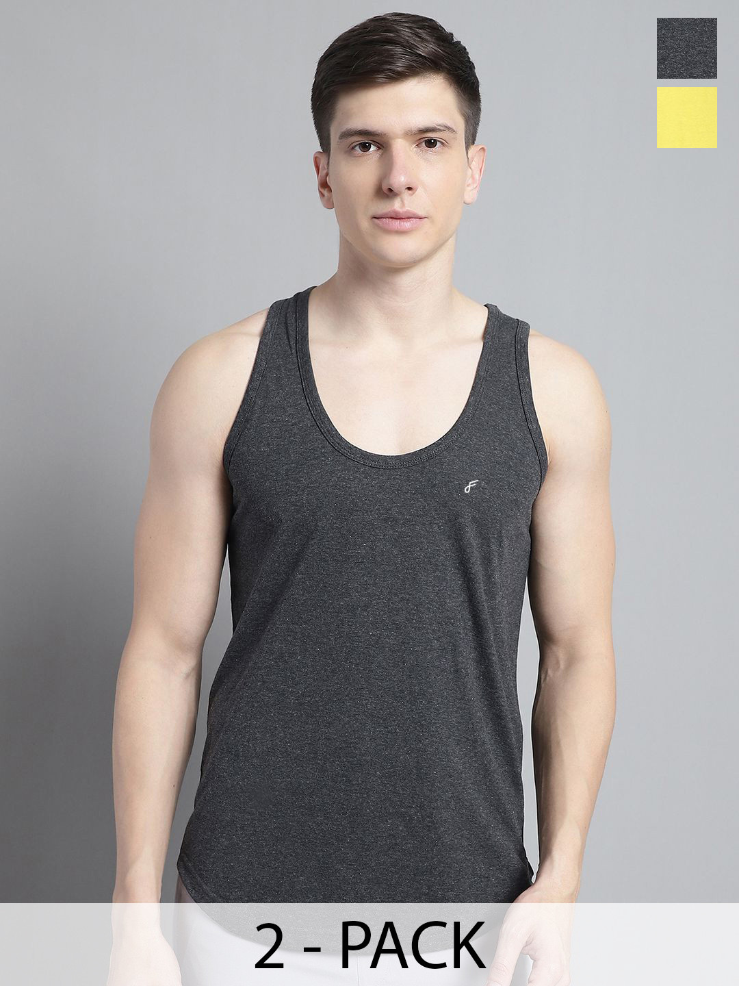 FBAR Solid Cotton Anti-Bacterial Innerwear Vest Pack Of 2 FBC-06-22-Yellow::Grey