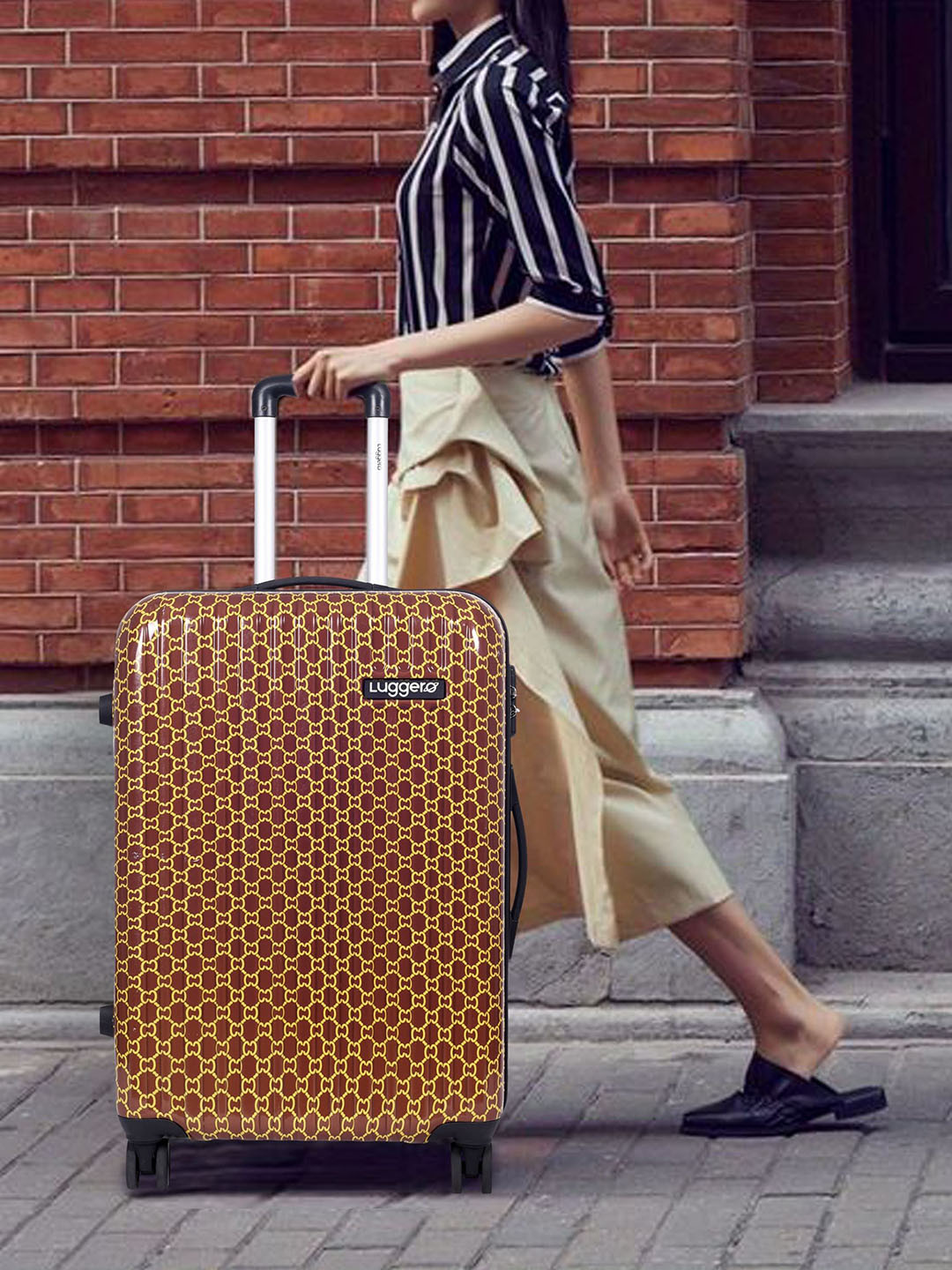 Luggero 360-Degree Rotation Printed Hard-Sided Medium Trolley Bag