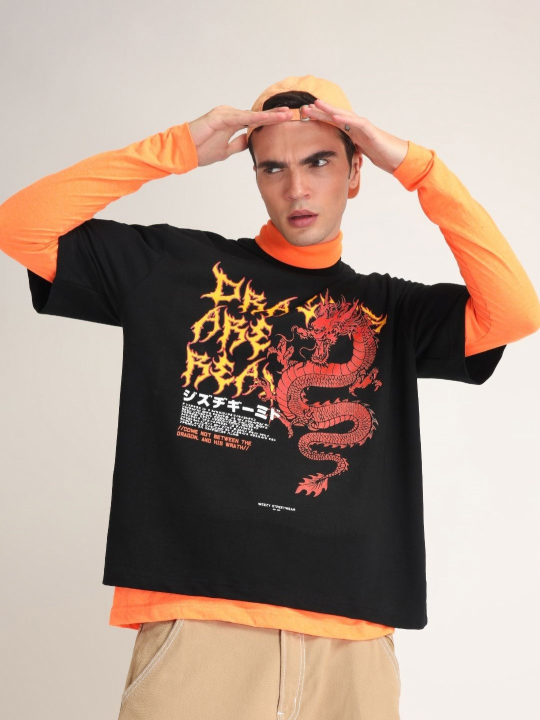 Weezy Men Cotton Round Neck Half Sleeve Graphic Printed Oversized T-shirt