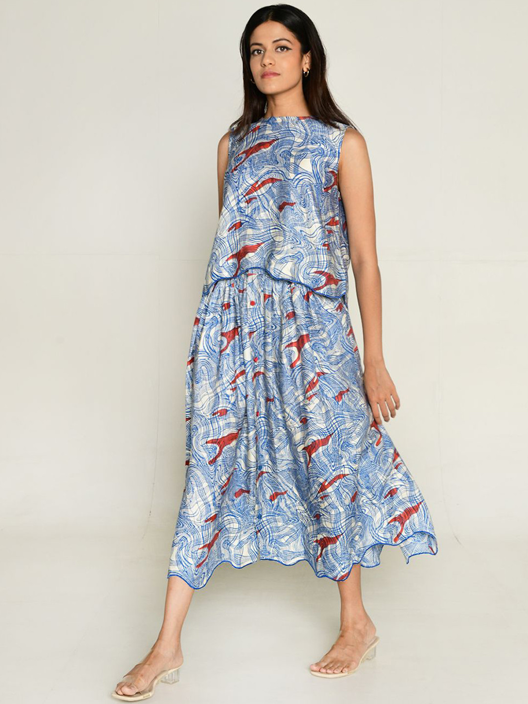 Rias Jaipur Pleated Flared Knee Length Pure Cotton Skirt
