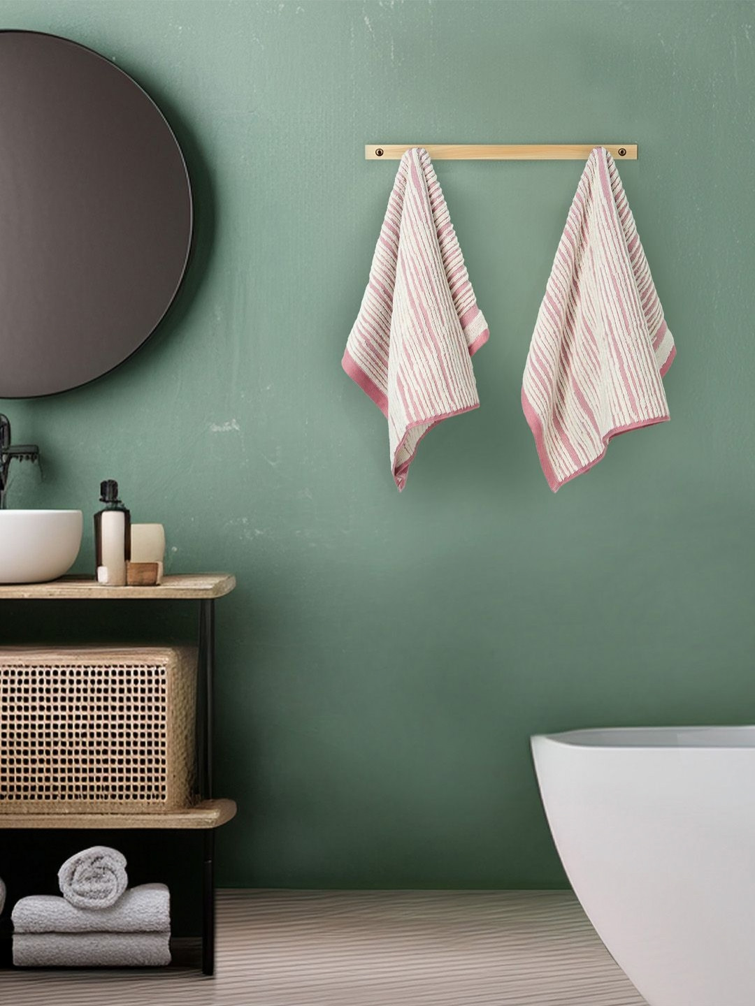 MYTRIDENT White & Pink 2 Pieces Self Designed Hand Towels