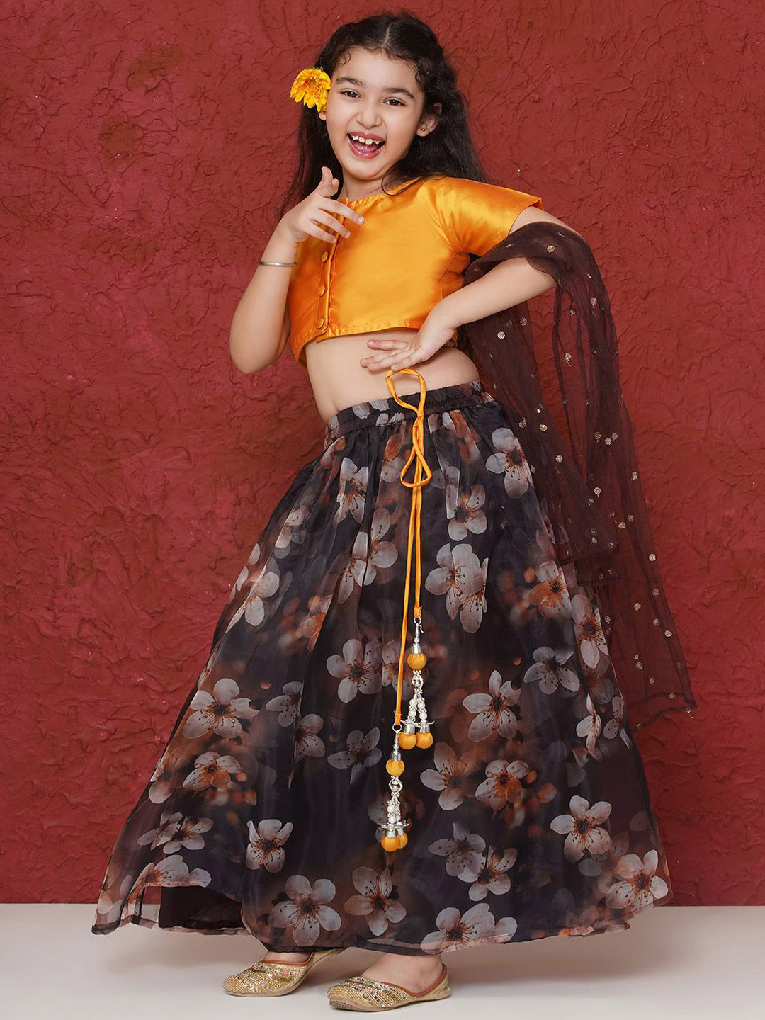 Aj DEZInES Organza Floral Sequinned Printed Lehenga Choli With Dupatta