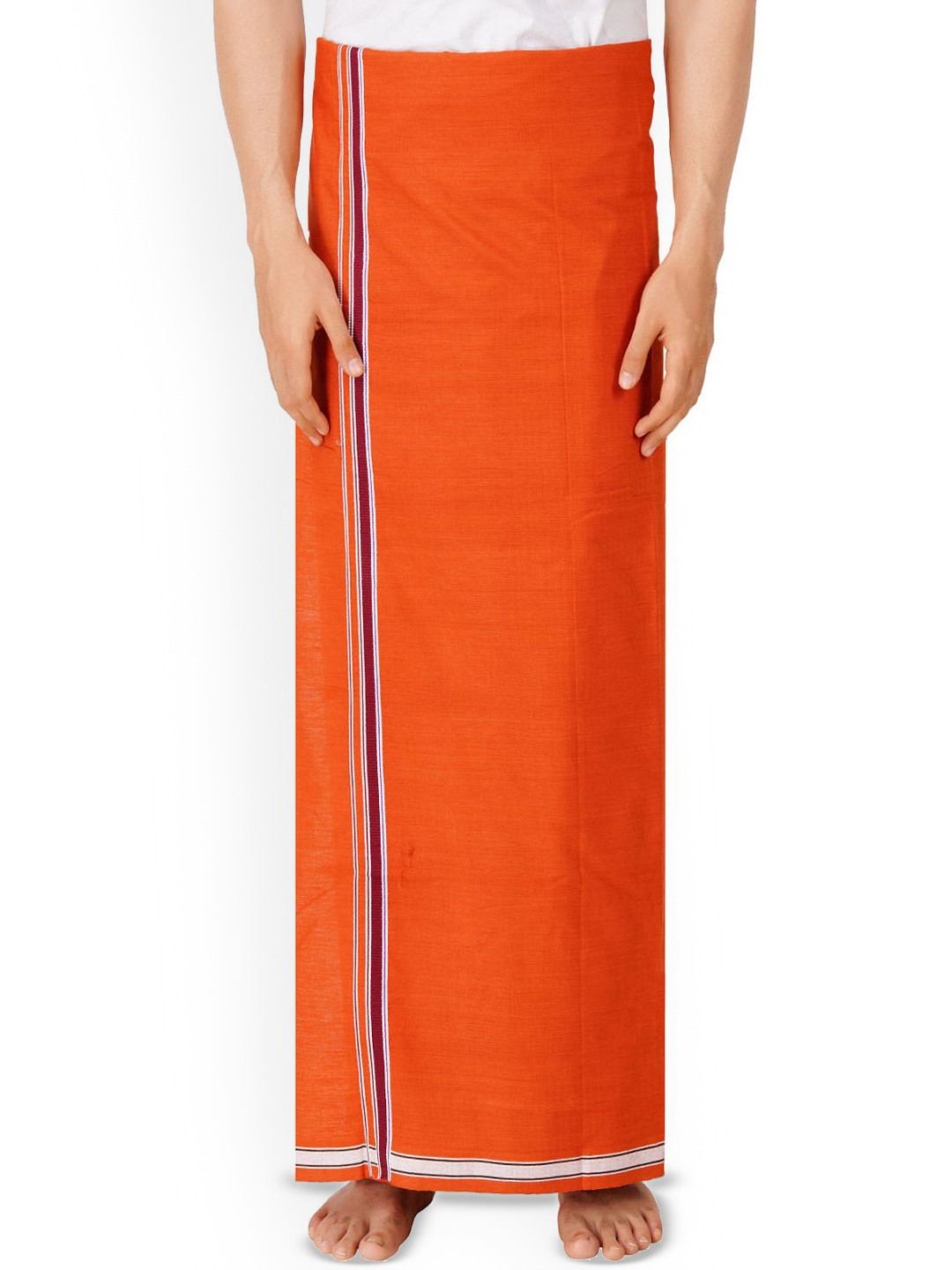 ETHAZH Men Religious Cotton Color Dhoti With Dark Border