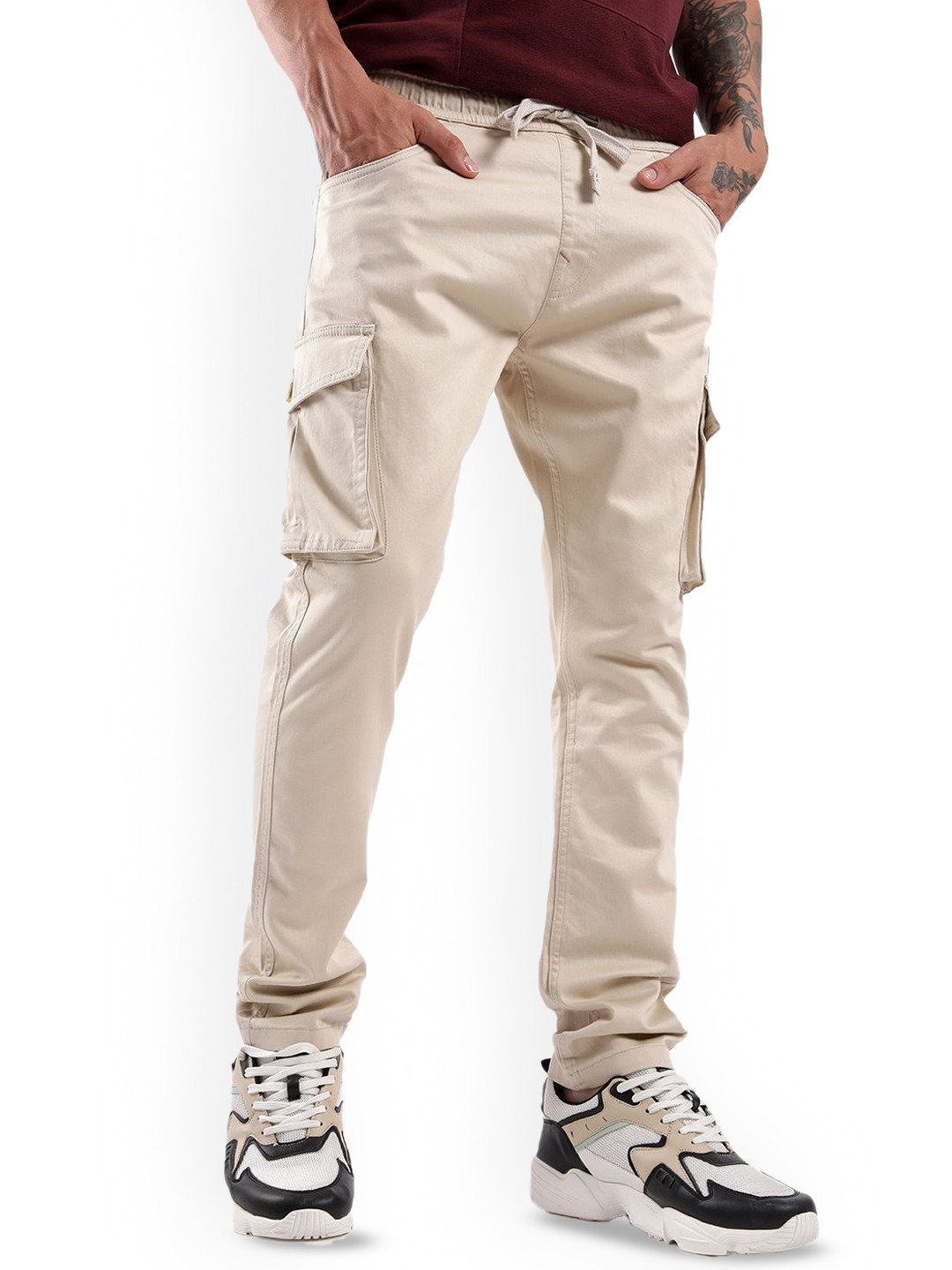 WROGN Men Pure Cotton Mid-Rise Track Pants WSWJ4062S-Beige