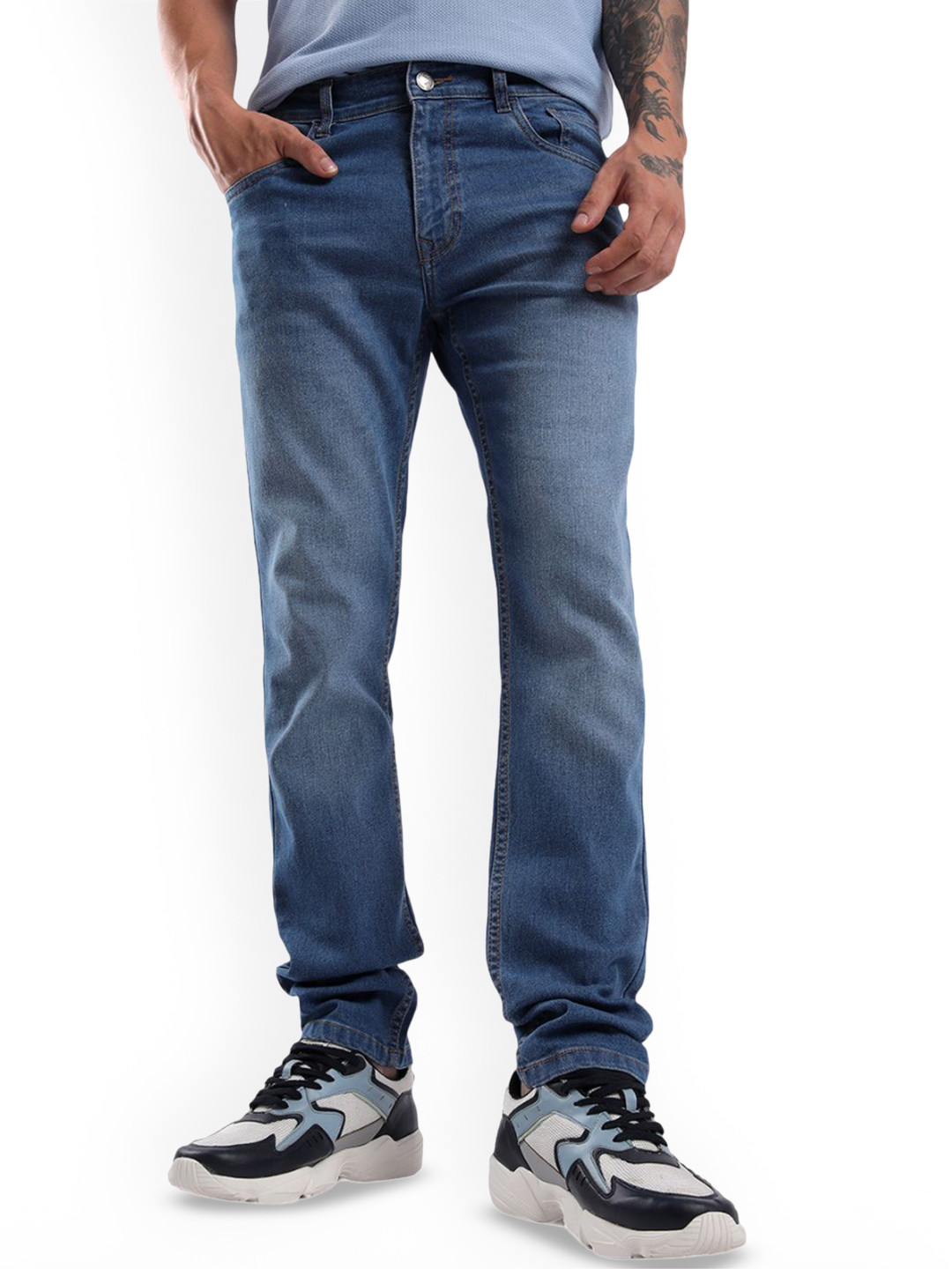 WROGN Men Slim Fit Mildly Distressed Light Fade Jeans WSJN2083F-Blue