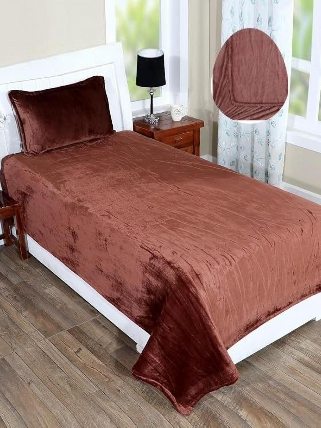 MORADO Fleno Brown Wool 260 TC Fitted Single Fine Bedsheet with a Pillow Cover-72 x 80 inches
