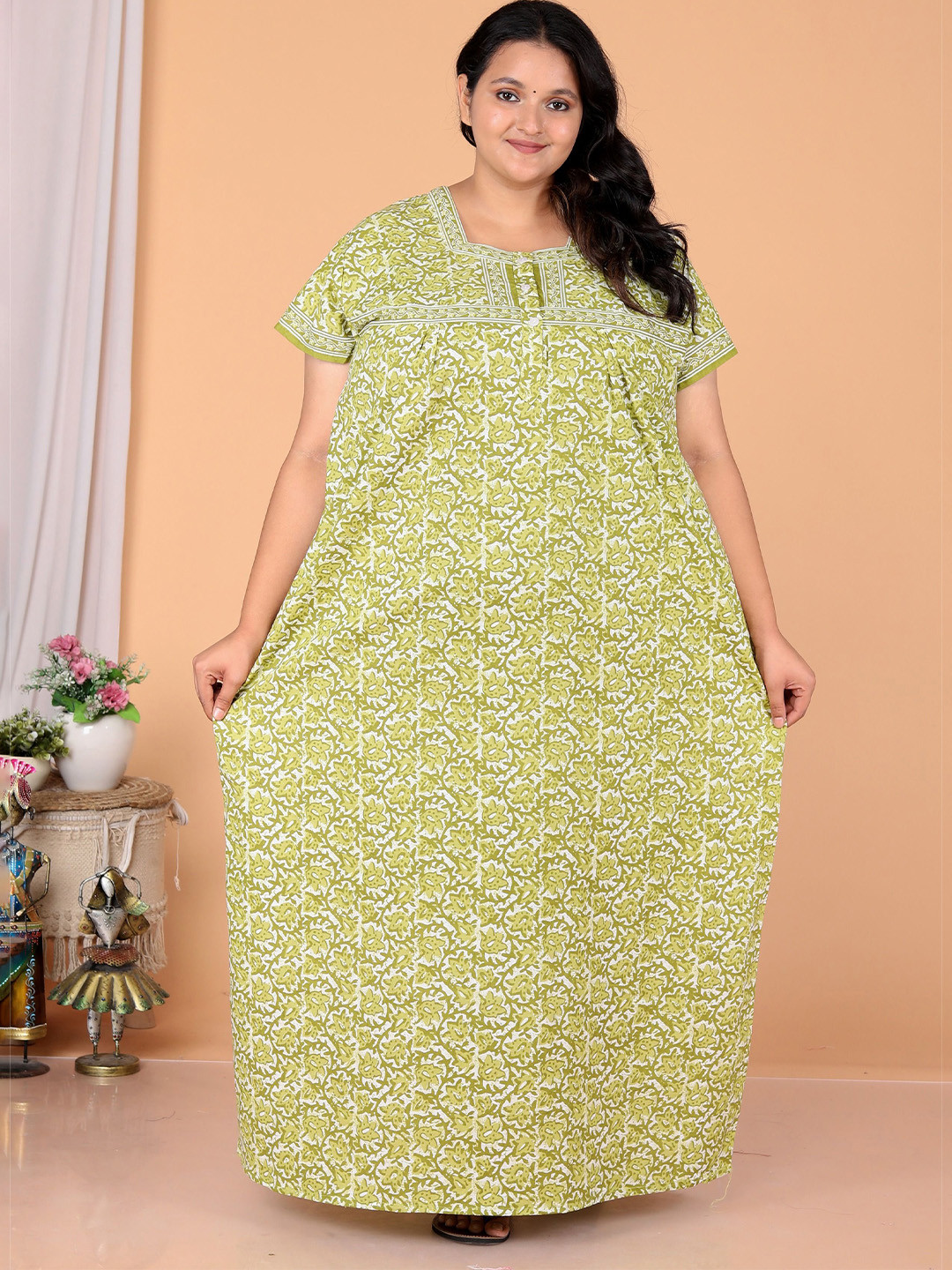 JAIPZZ APPARELS Plus size Printed Pure Cotton  Maxi Nightdress