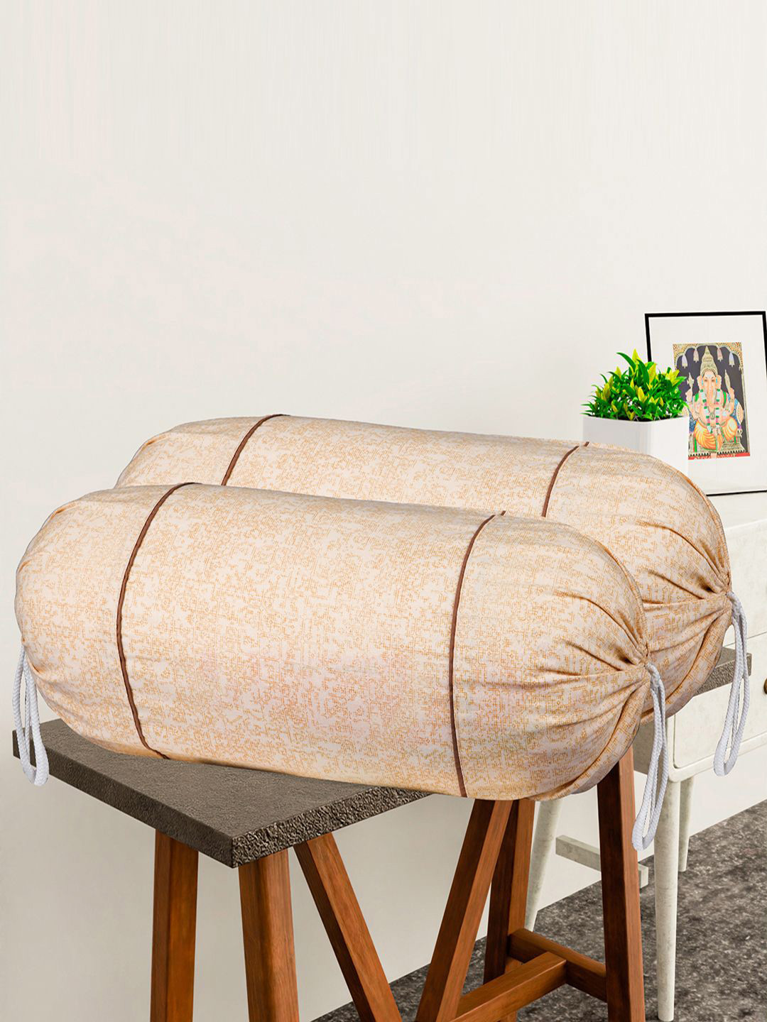 Kuber Industries Cream-Coloured & Brown 6 Pieces Printed Cotton Bolster Covers