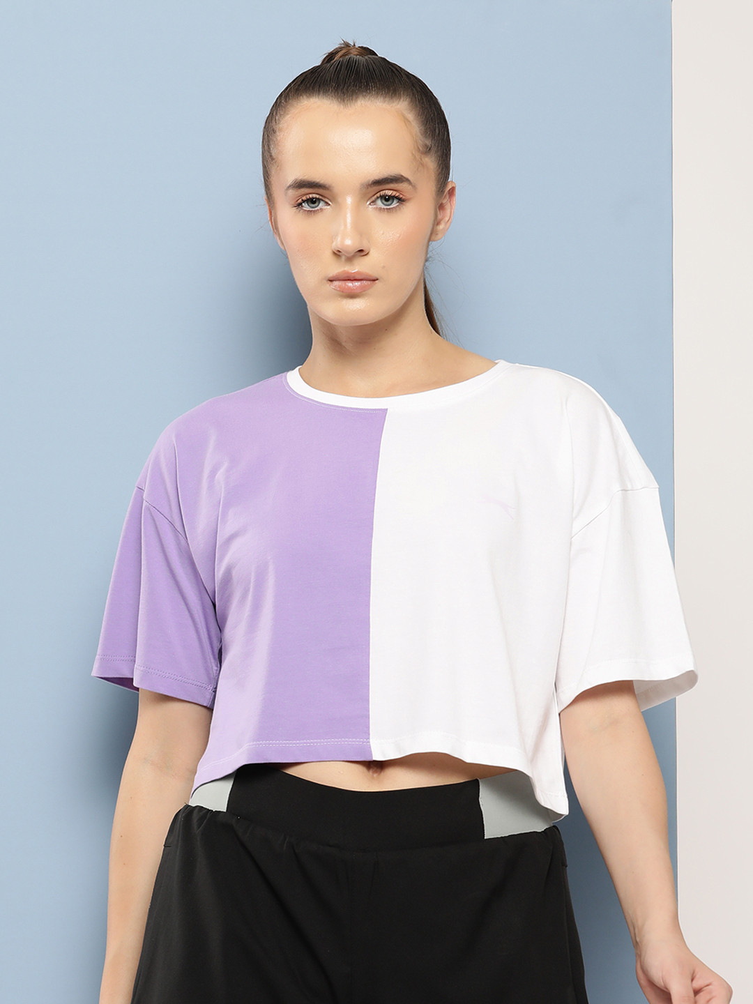 Slazenger Women Colourblocked Drop-Shoulder Sleeves Pure Cotton Boxy T-shirt
