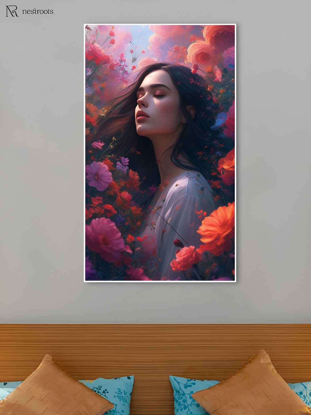 nestroots Blue & Pink Serenity in Vibrant Flower Canvas Painting Wall Art