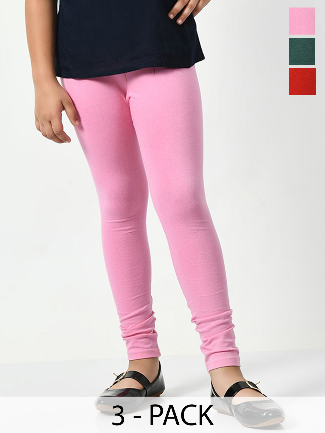 KAYU Girls Solid Pack Of 3 Ankle-Length Lenggings