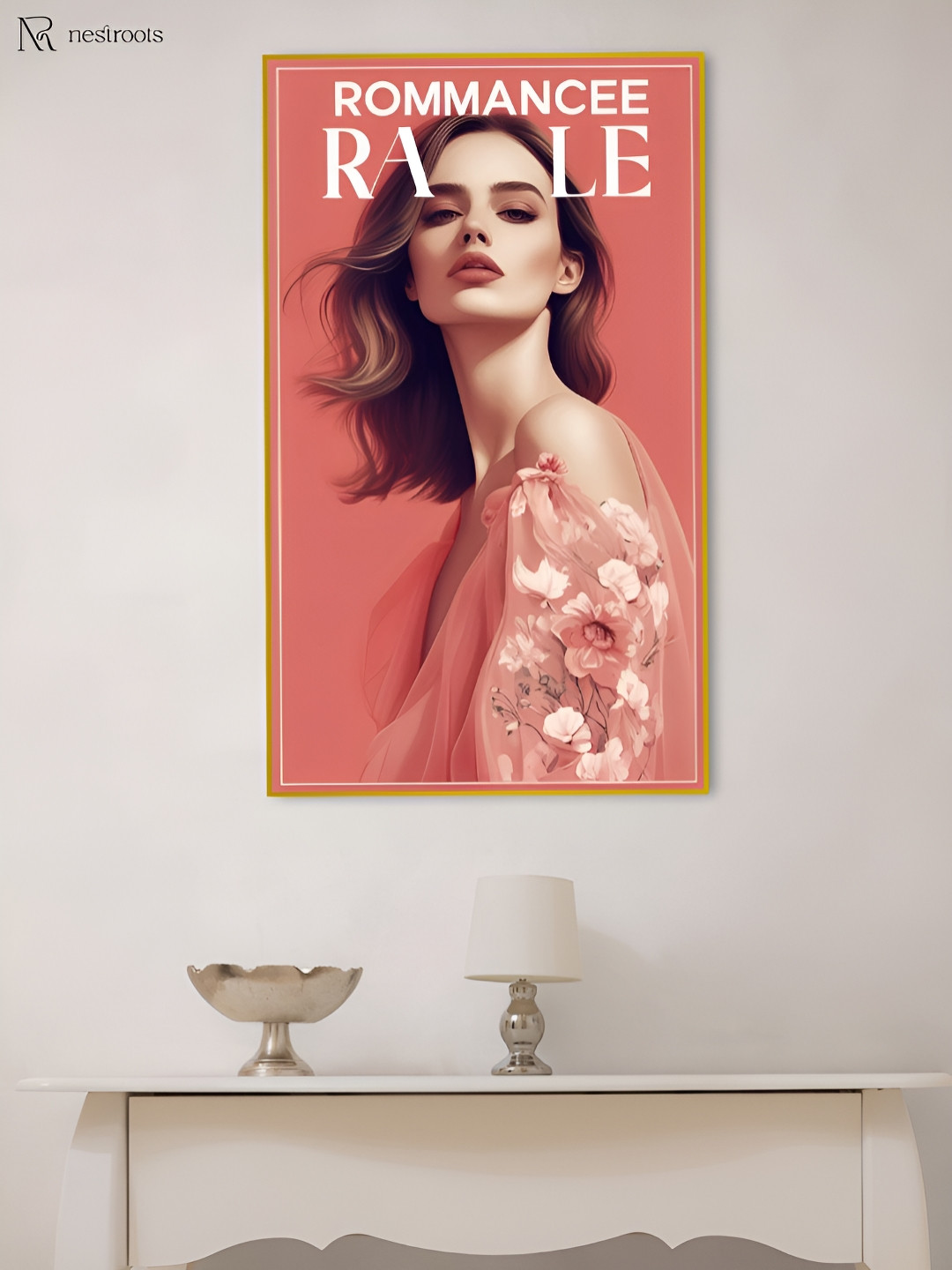 nestroots Peach-Coloured & White Romancee Rale Captivating Canvas Painting Wall Art