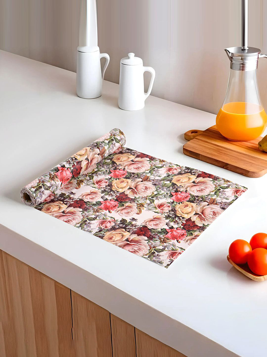 Kuber Industries Pink & Yellow Floral Printed Shelf Liner Organisers