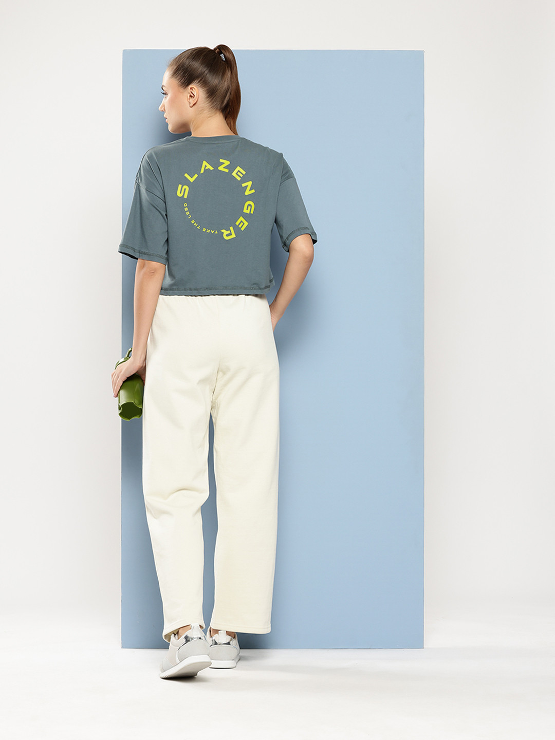 Slazenger Brand Logo Print Drop-Shoulder Sleeves Pure Cotton Crop T-shirt