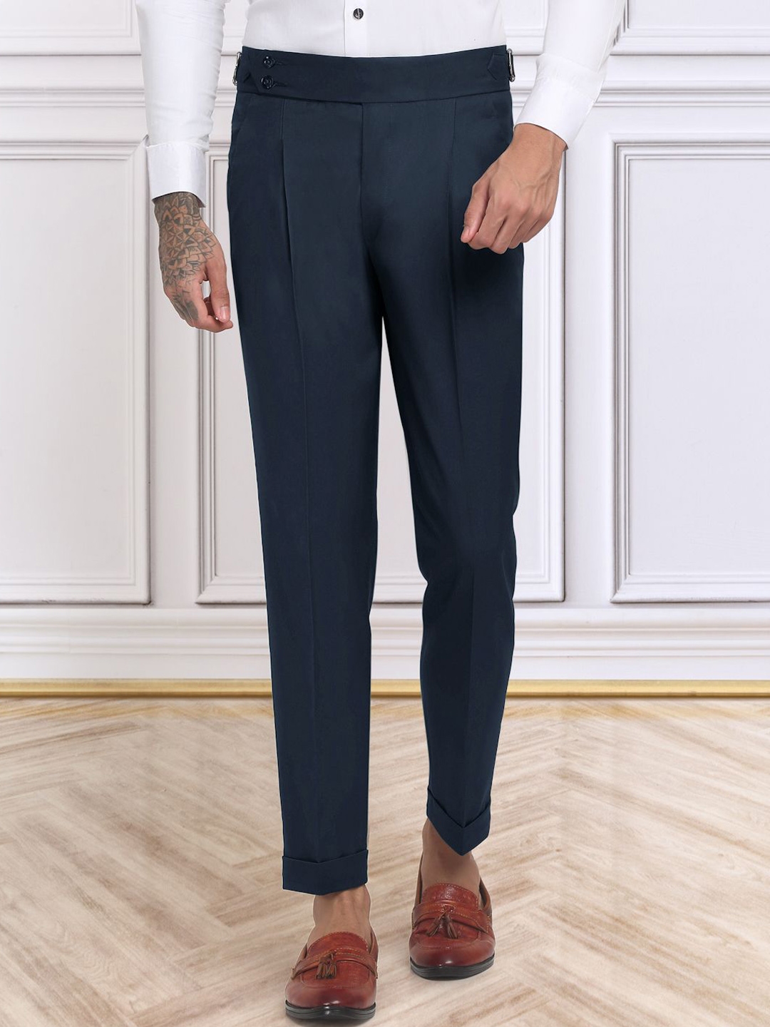 スーツ CULLNI/ Slim Flare Pintuck Gurkha Pants gray-slim-fit-trousers-
