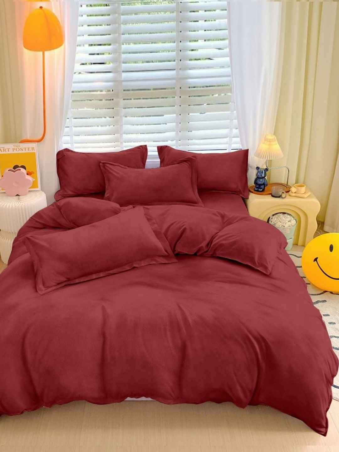 MORADO Maroon Wool 260 TC Fitted Queen Fine Bedsheet with 2 Pillow Covers-72 x 78 inches