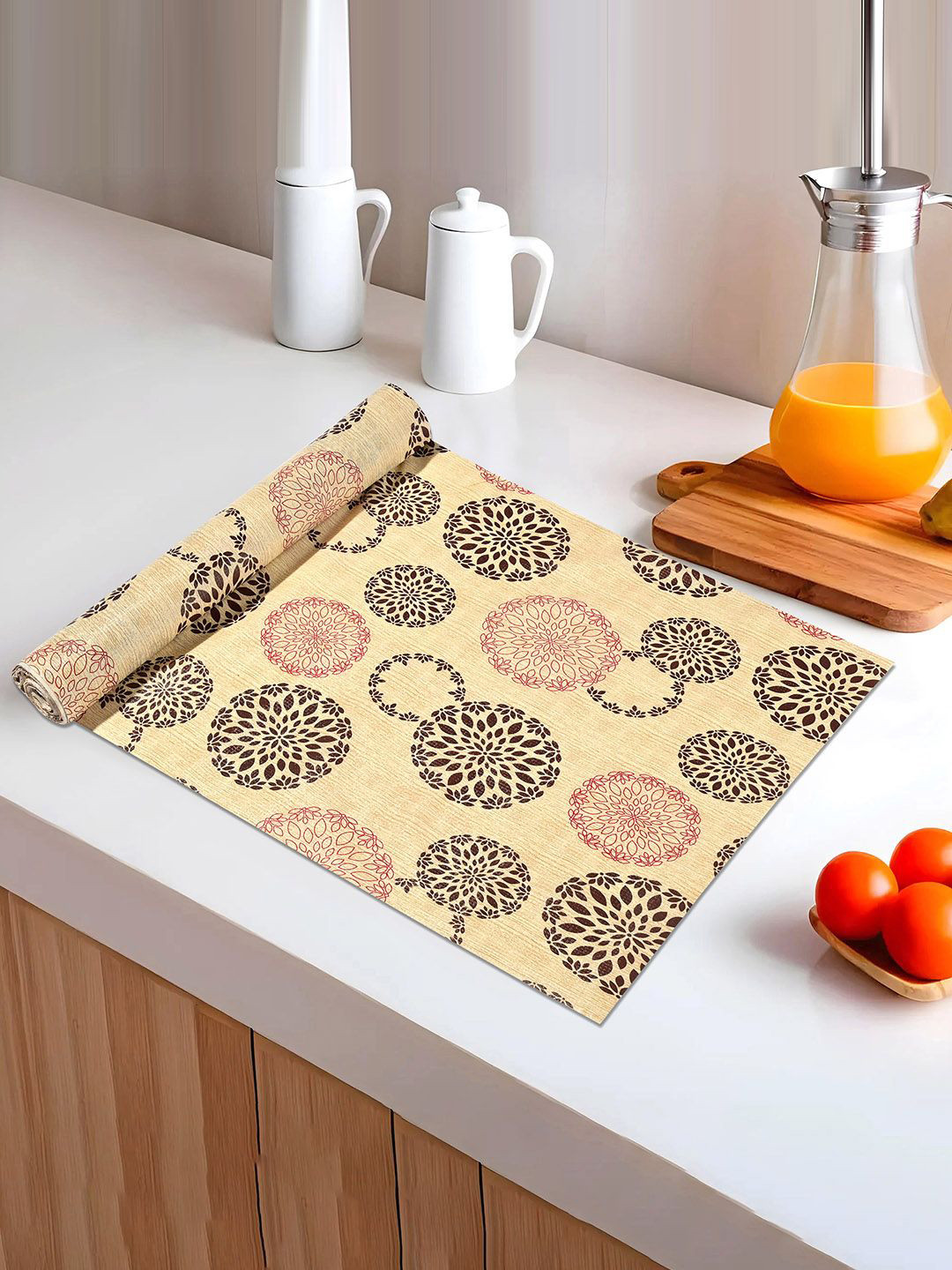 Kuber Industries Beige & Black Shelf Liner Organiser