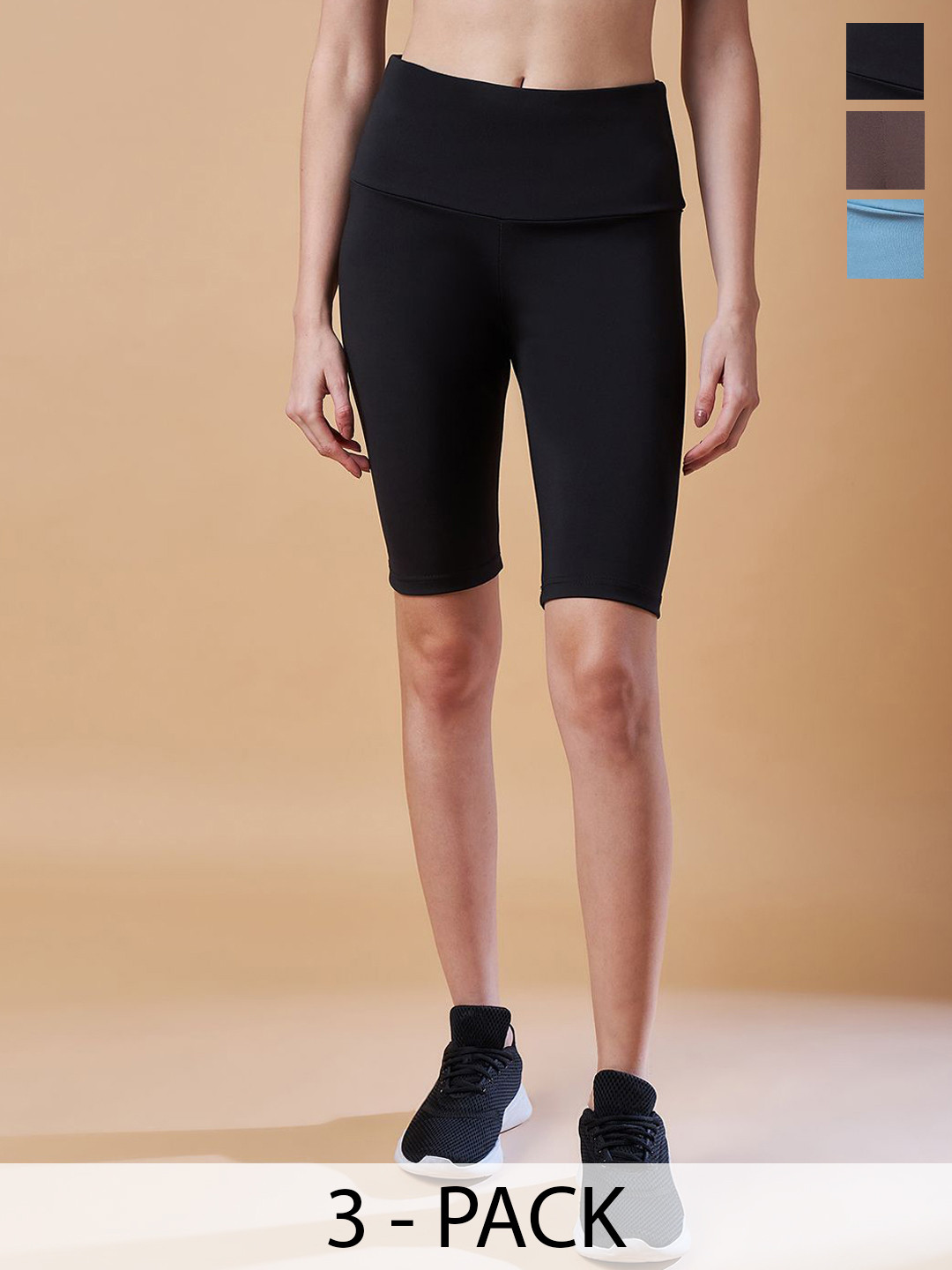 COLOR CAPITAL Women Pack Of 3 Above Knee Length Training or Gym Tights